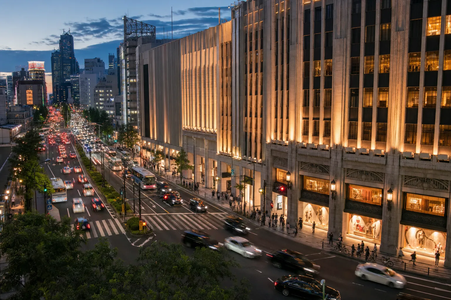 Japanese Downtown Traffic At Dusk