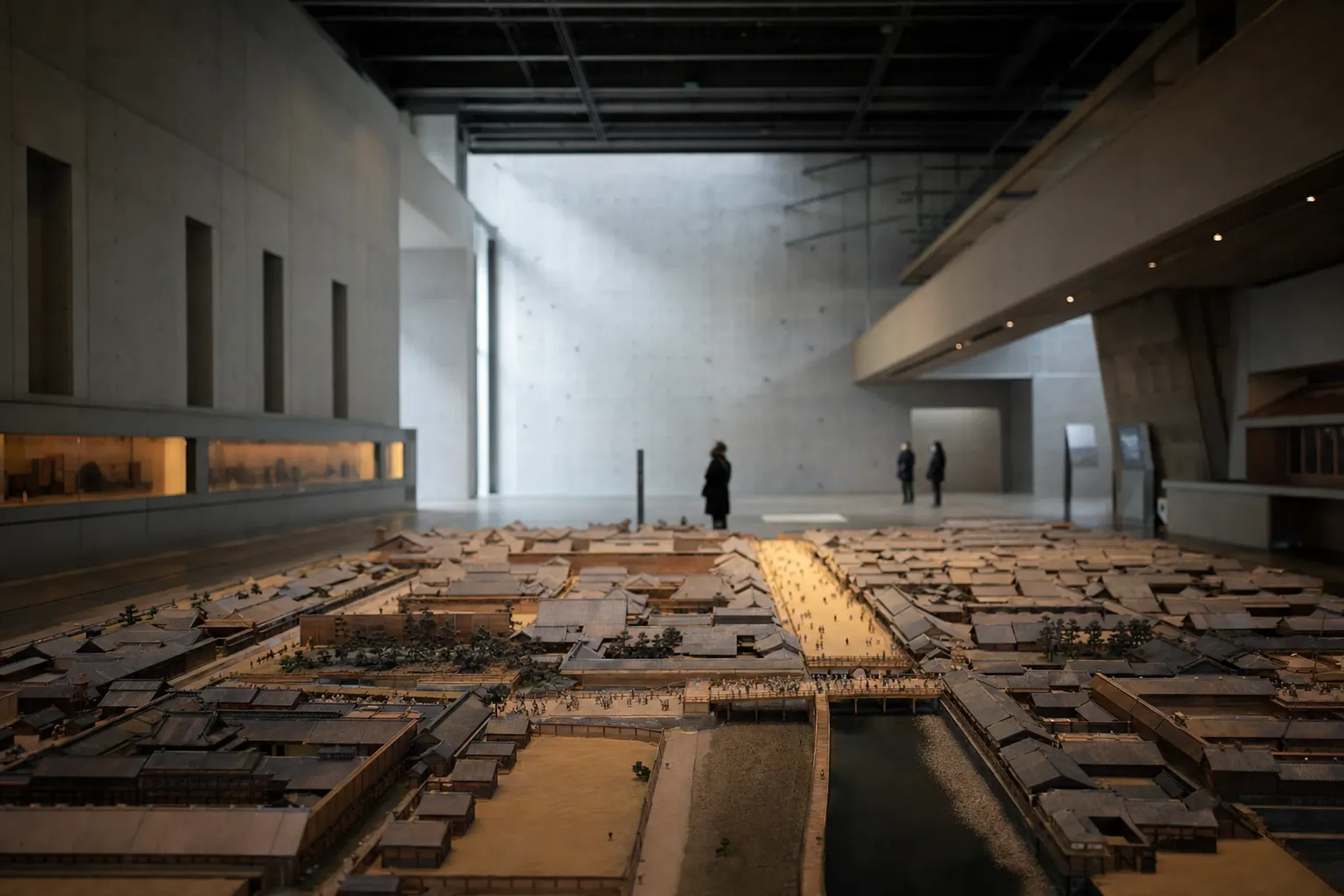 Interior gallery of the reopened Edo-Tokyo Museum in Ryogoku with a scale model of historic Edo