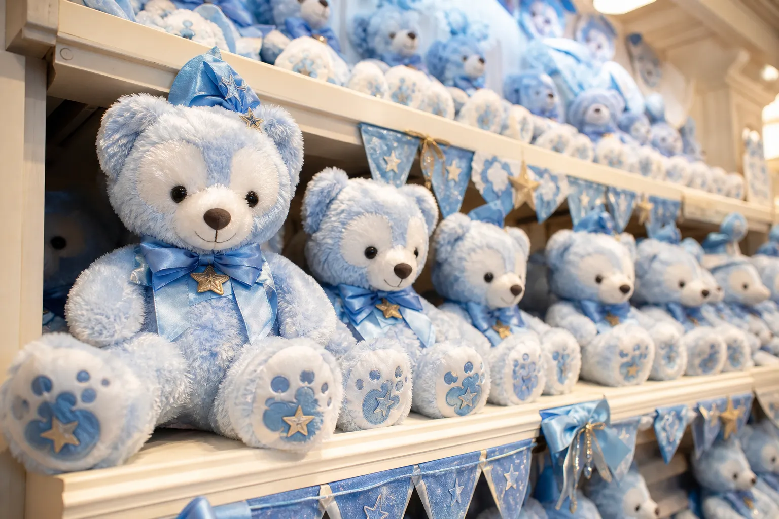 Duffy and Friends Find Your Beautiful Blue merchandise on display at Tokyo DisneySea
