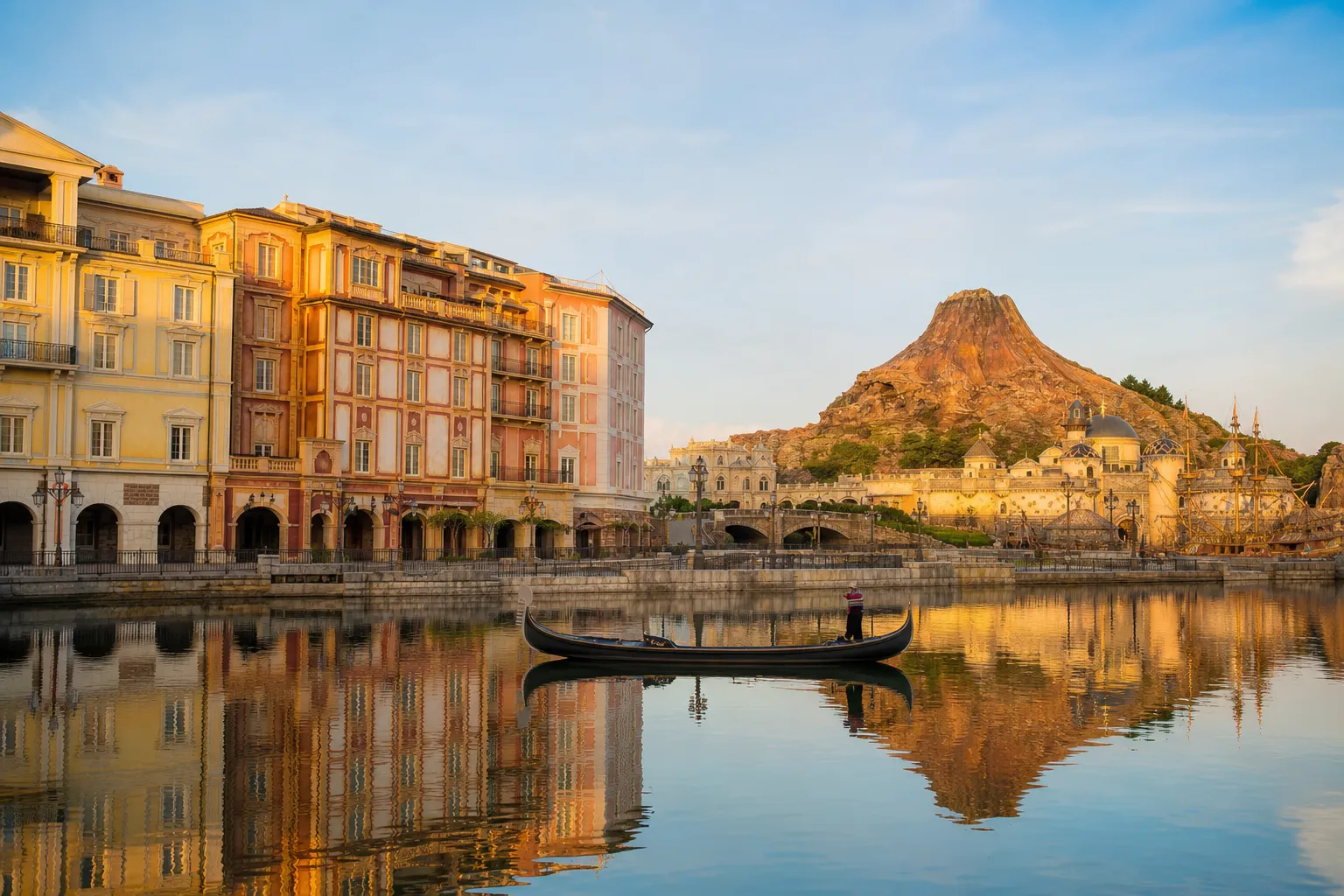 Mediterranean Harbor at Tokyo DisneySea in quiet morning light