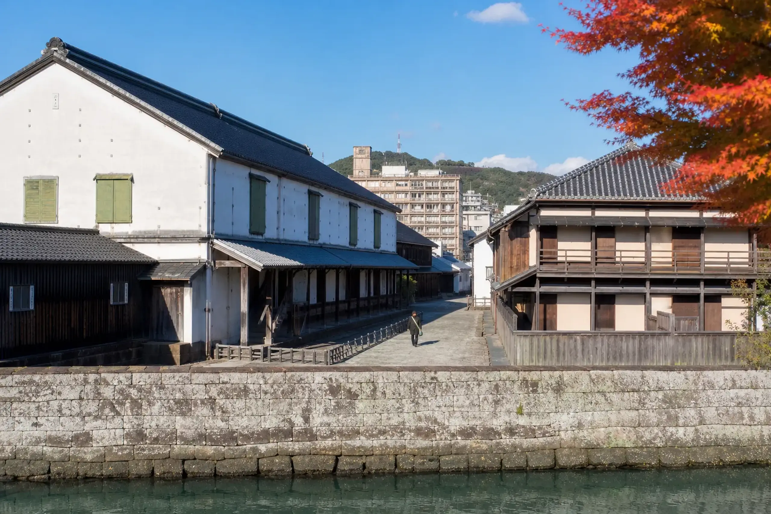 Restored Dutch warehouses and buildings at the Dejima trading post in Nagasaki