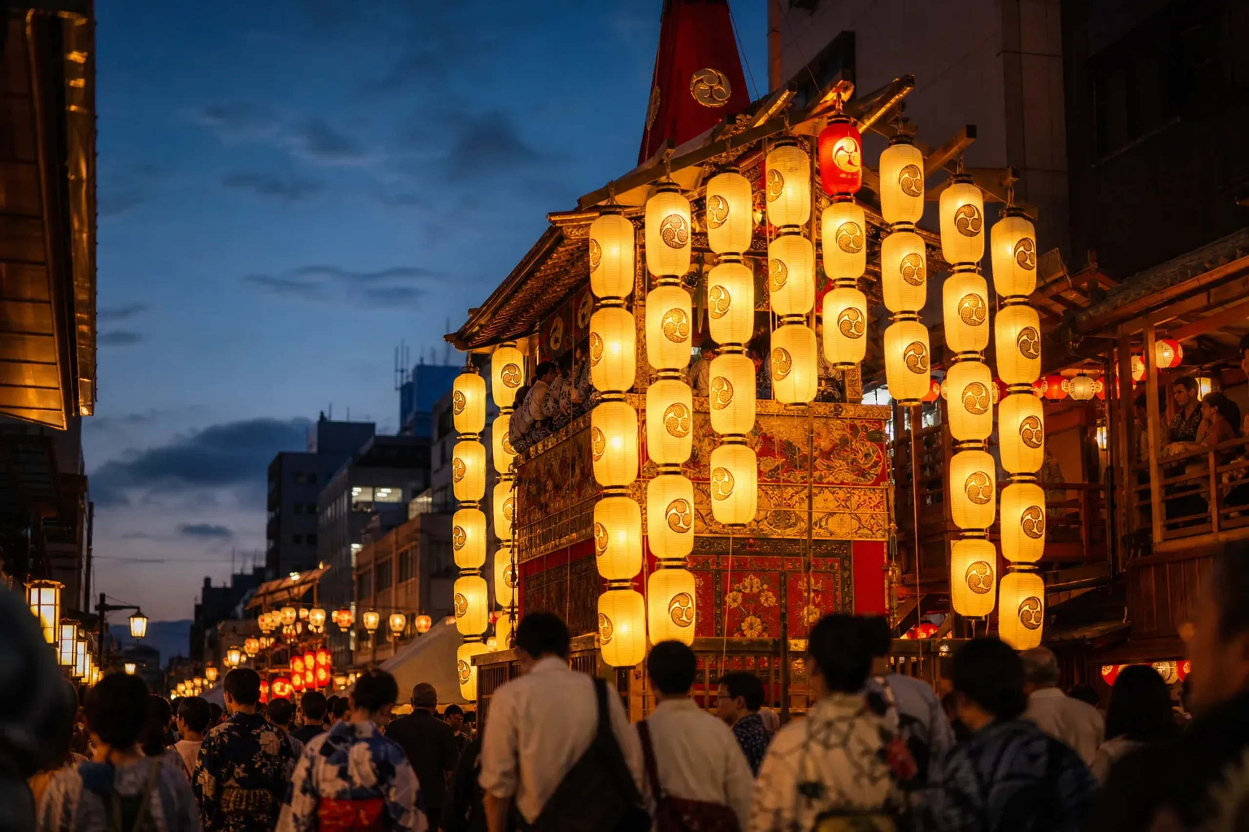 Lantern-lit Gion Matsuri float in Kyoto during Yoiyama