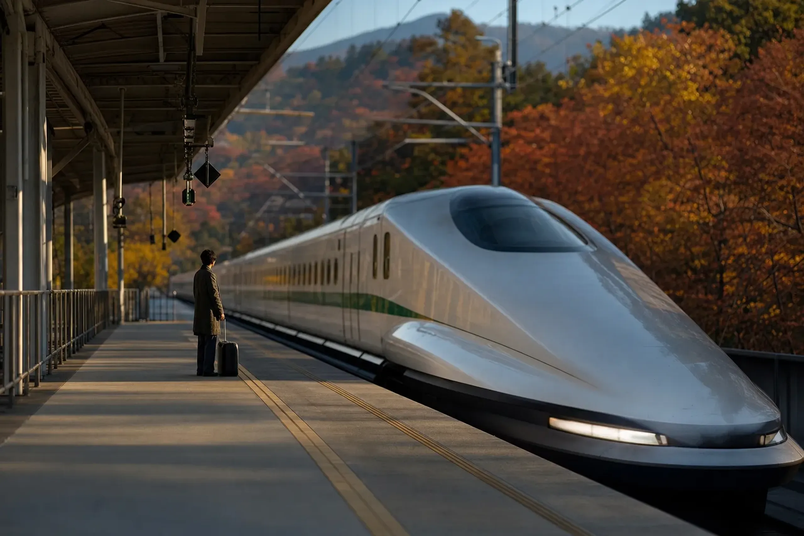 a Tōhoku Shinkansen train arriving at Kōriyama station platform