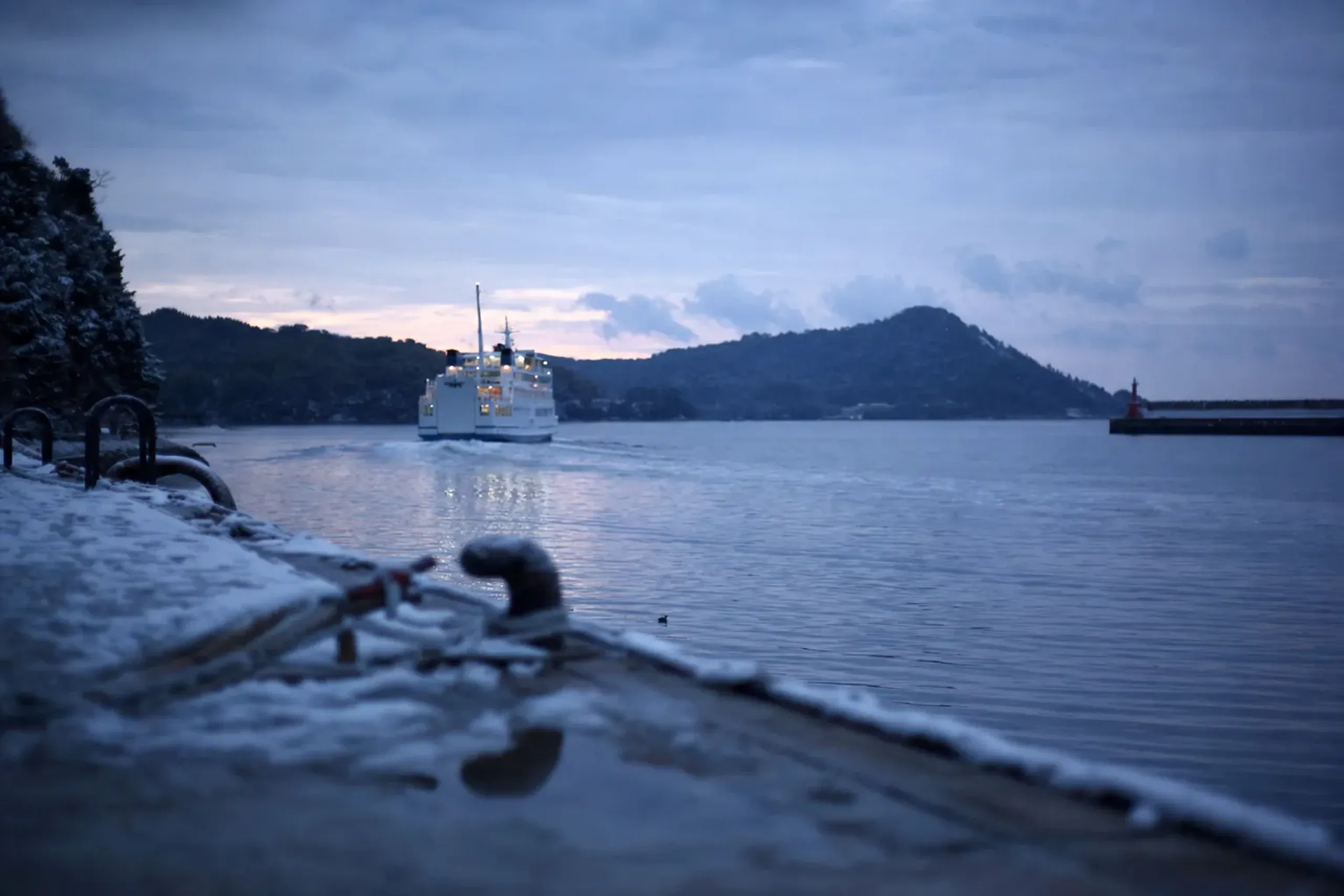 A sightseeing cruise ship, Sunshine Seagull, departs in fron