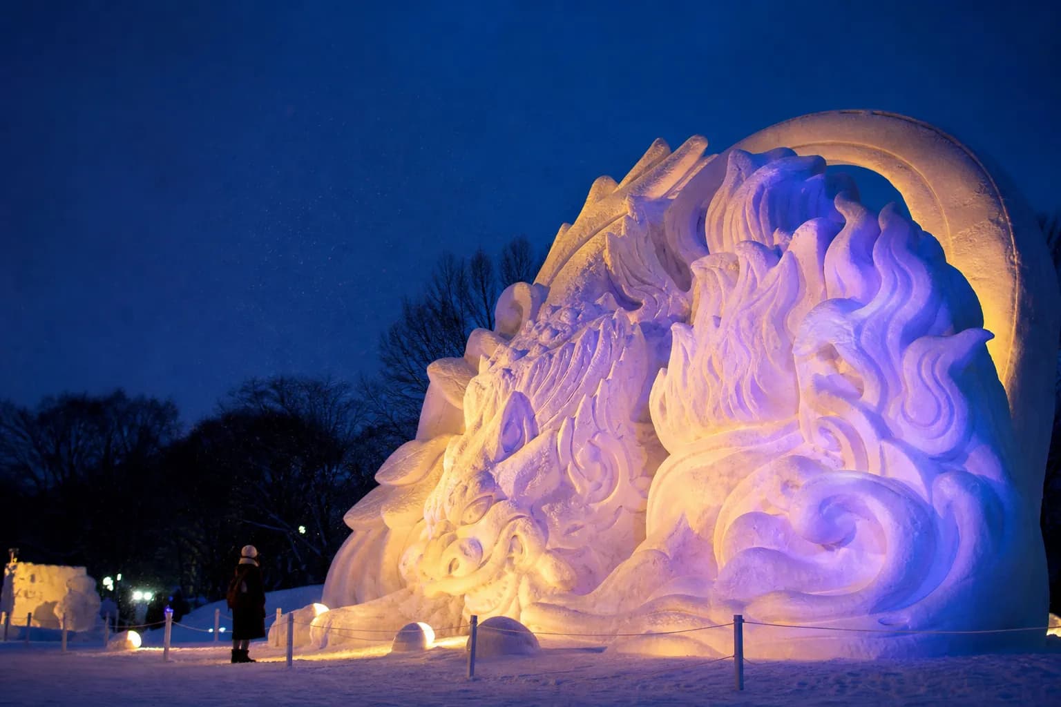 Illuminated snow sculptures at the Asahikawa Winter Festival in February