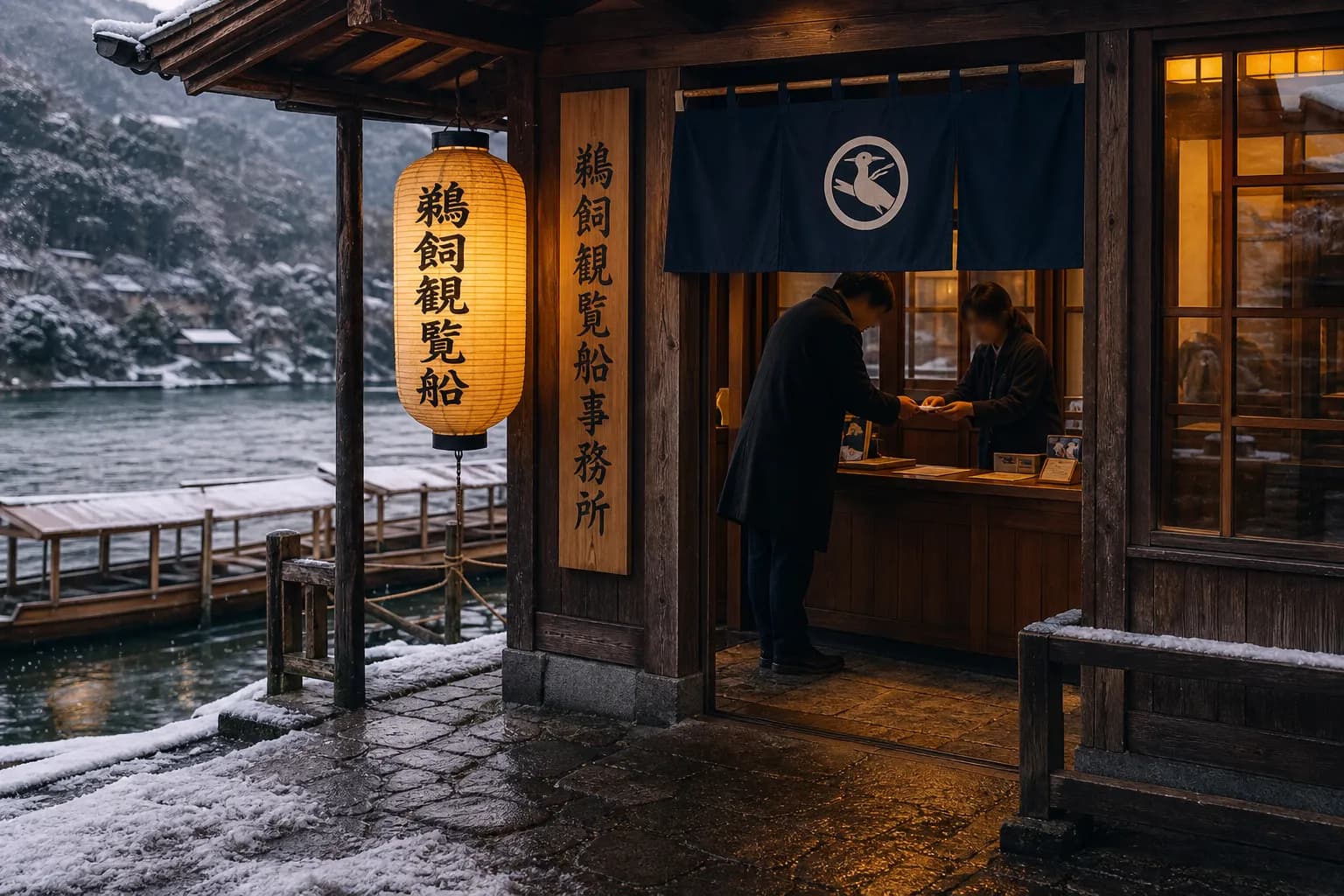 The Cormorant Fishing Sightseeing Boat Office at 1-2 Minato-machi in Gifu City, where visitors check in for viewing boat tickets on the Nagara River