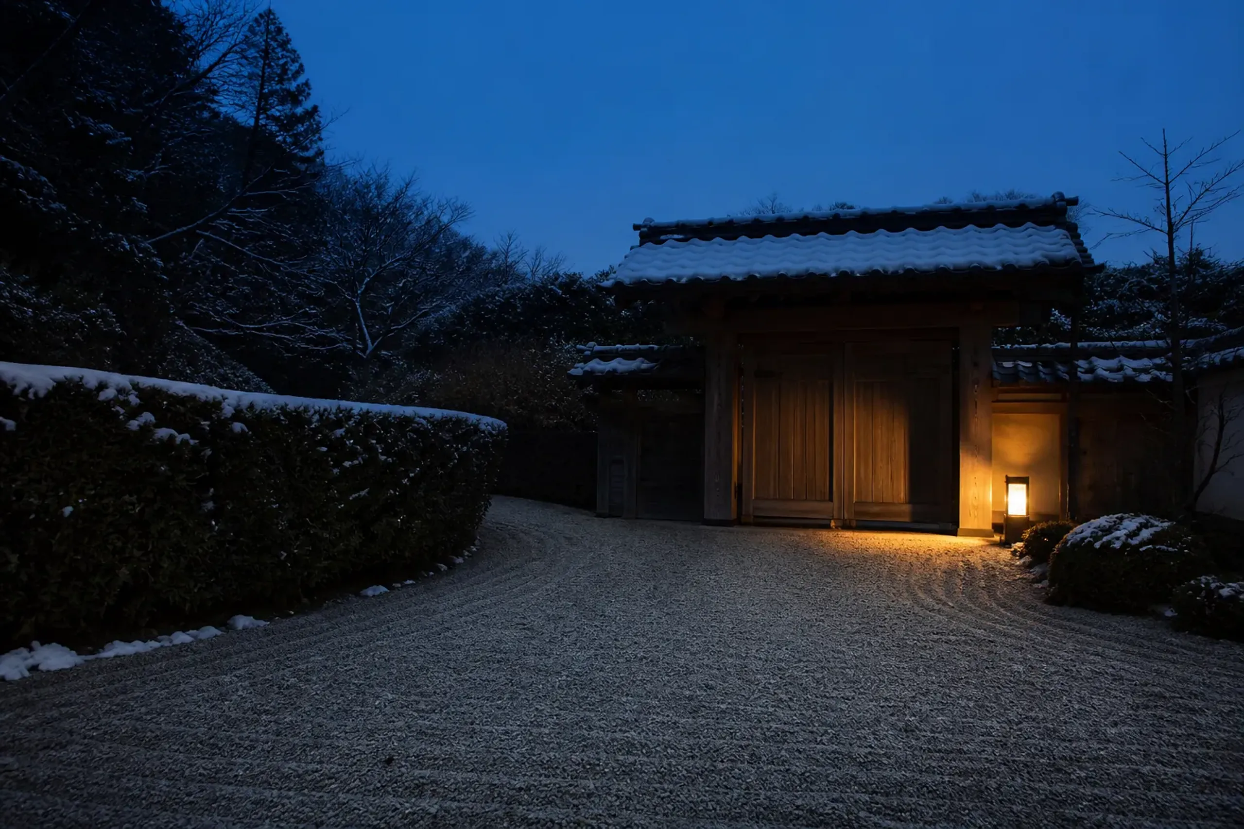 Private Japanese villa exterior with gate and perimeter hedge designed for discreet stays
