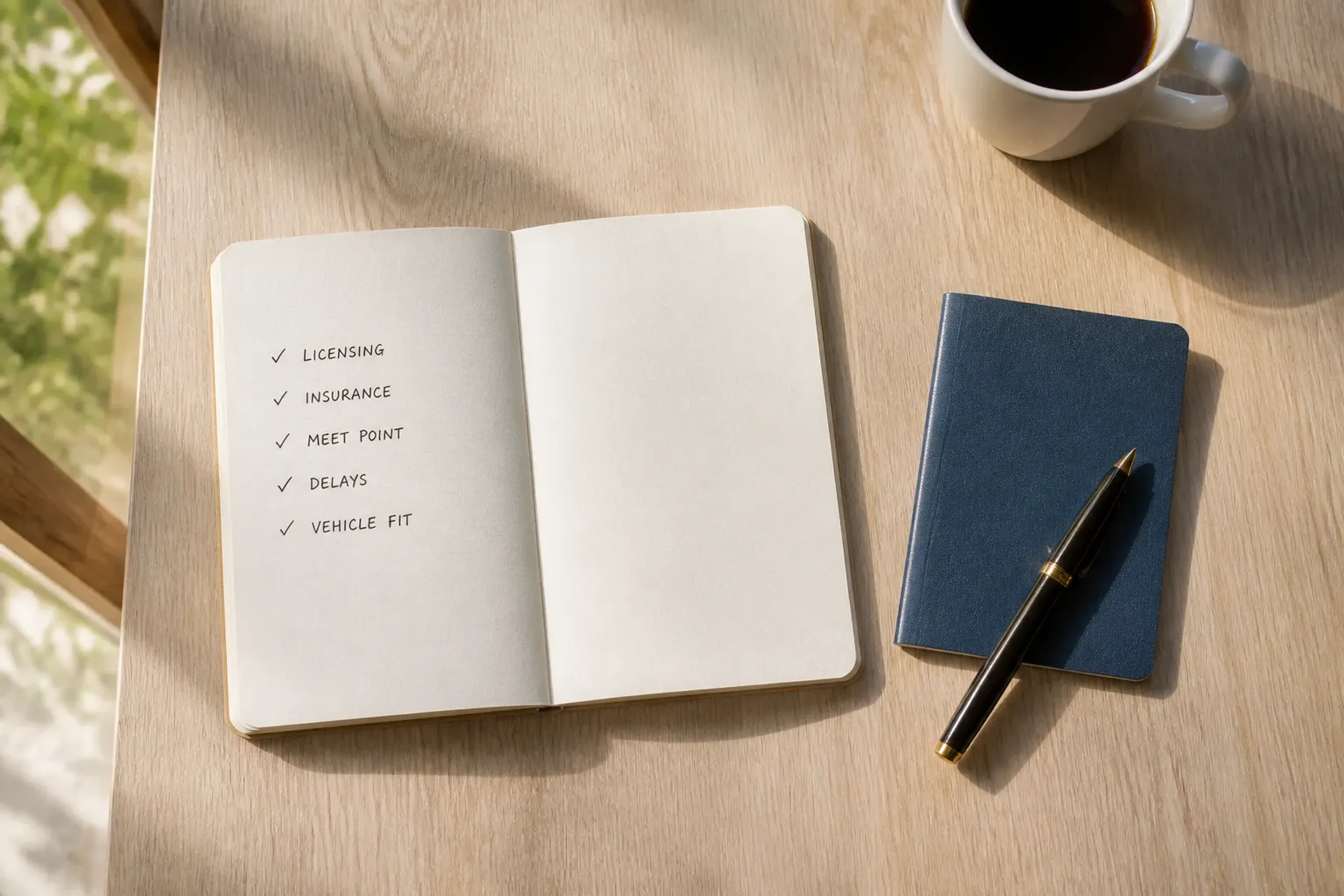 Notebook with a checklist for choosing a Tokyo airport transfer service