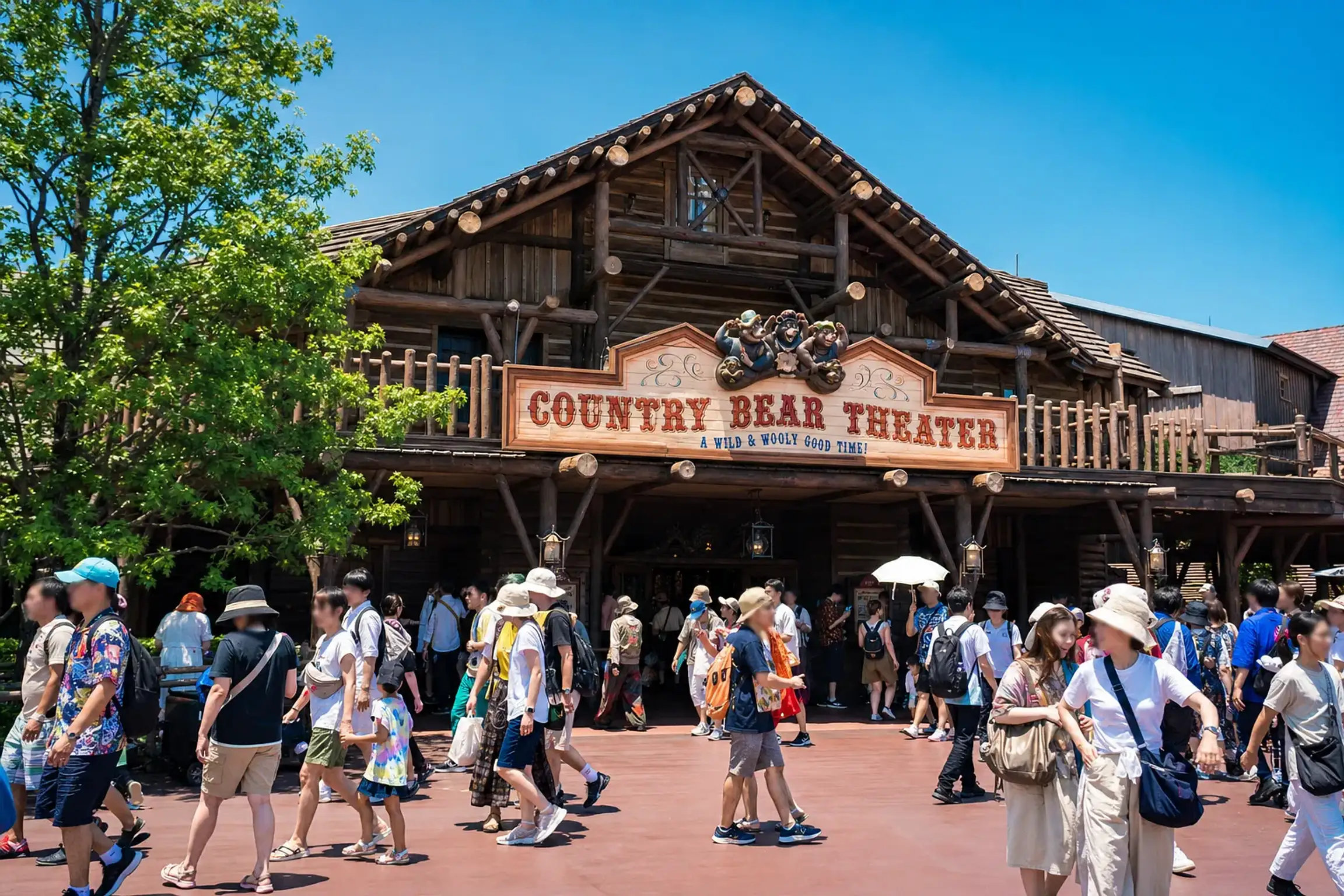 Country Bear Theater exterior in Westernland at Tokyo Disneyland on a summer day