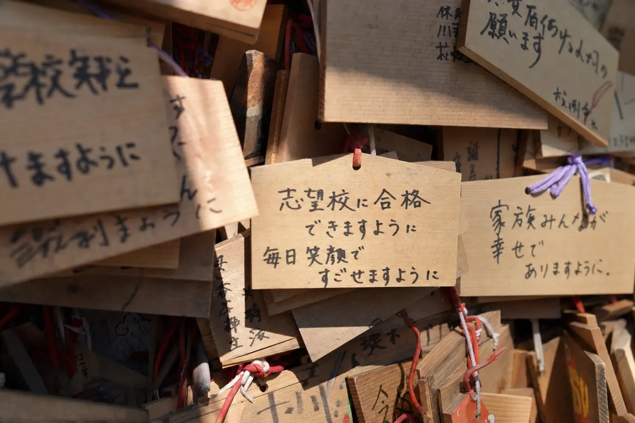 dense rows of wooden ema plaques hung near the main hall of Dazaifu Tenmangū, inscribed with students' exam wishes