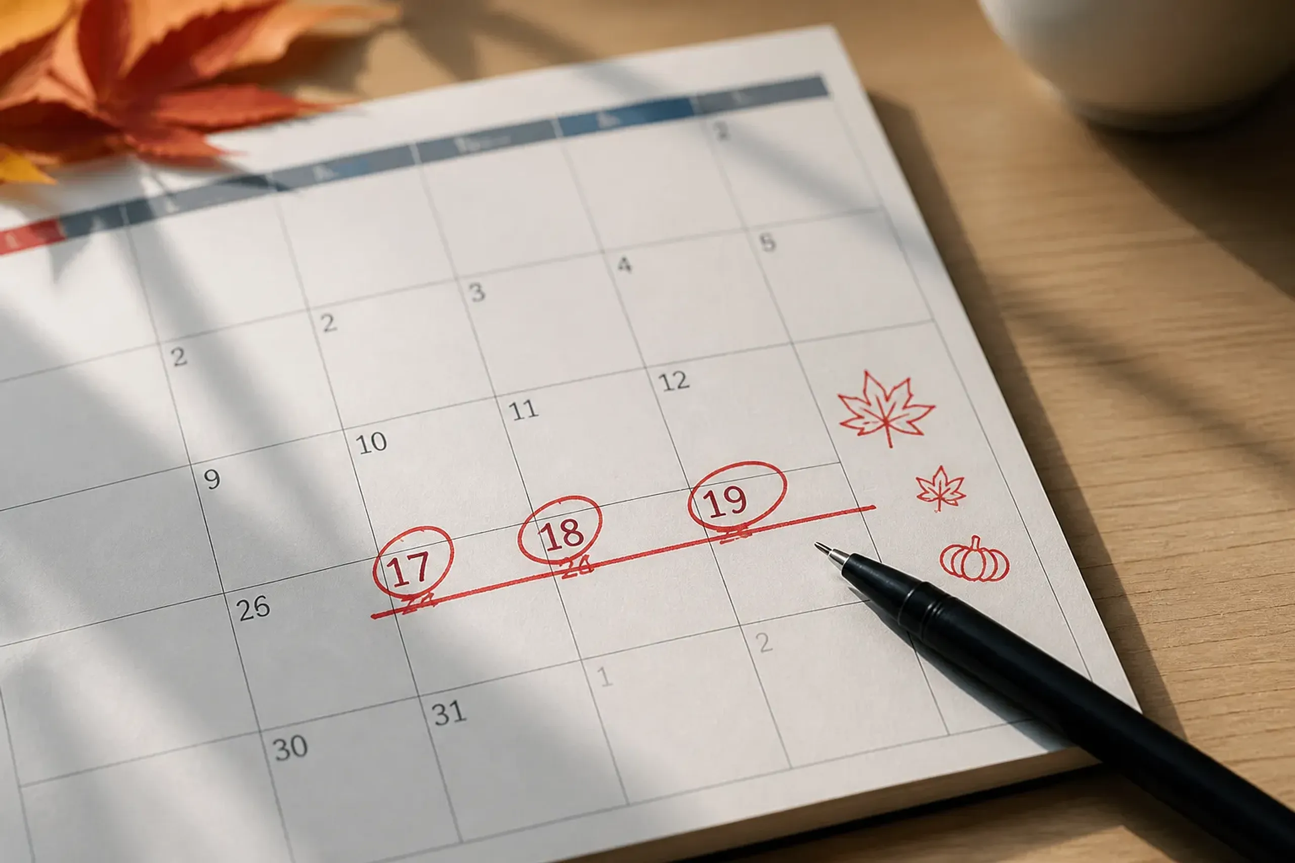 Marked calendar highlighting key date windows for planning a Tokyo Disney Resort Halloween visit