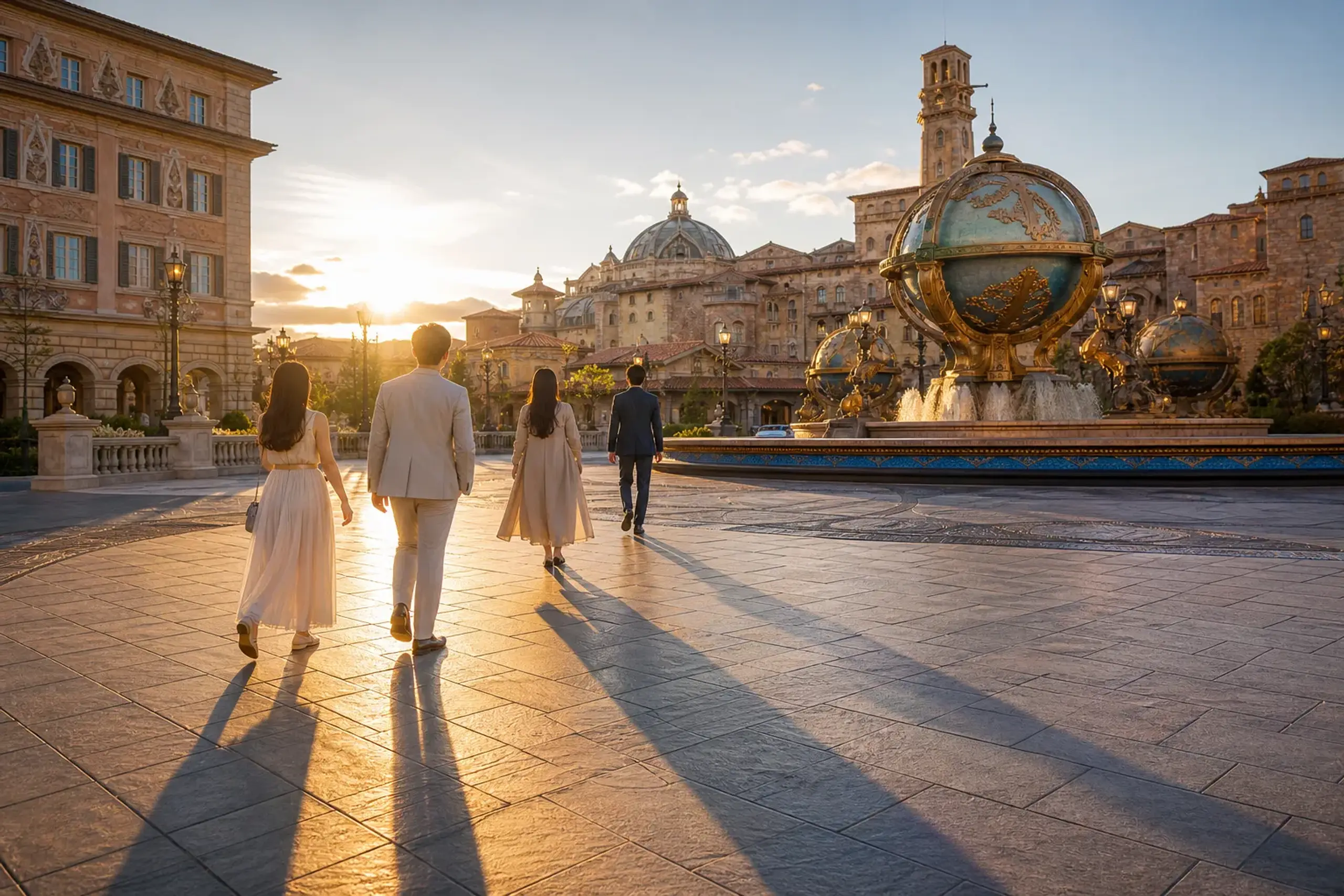 Uncrowded early morning entrance walkway at Tokyo DisneySea