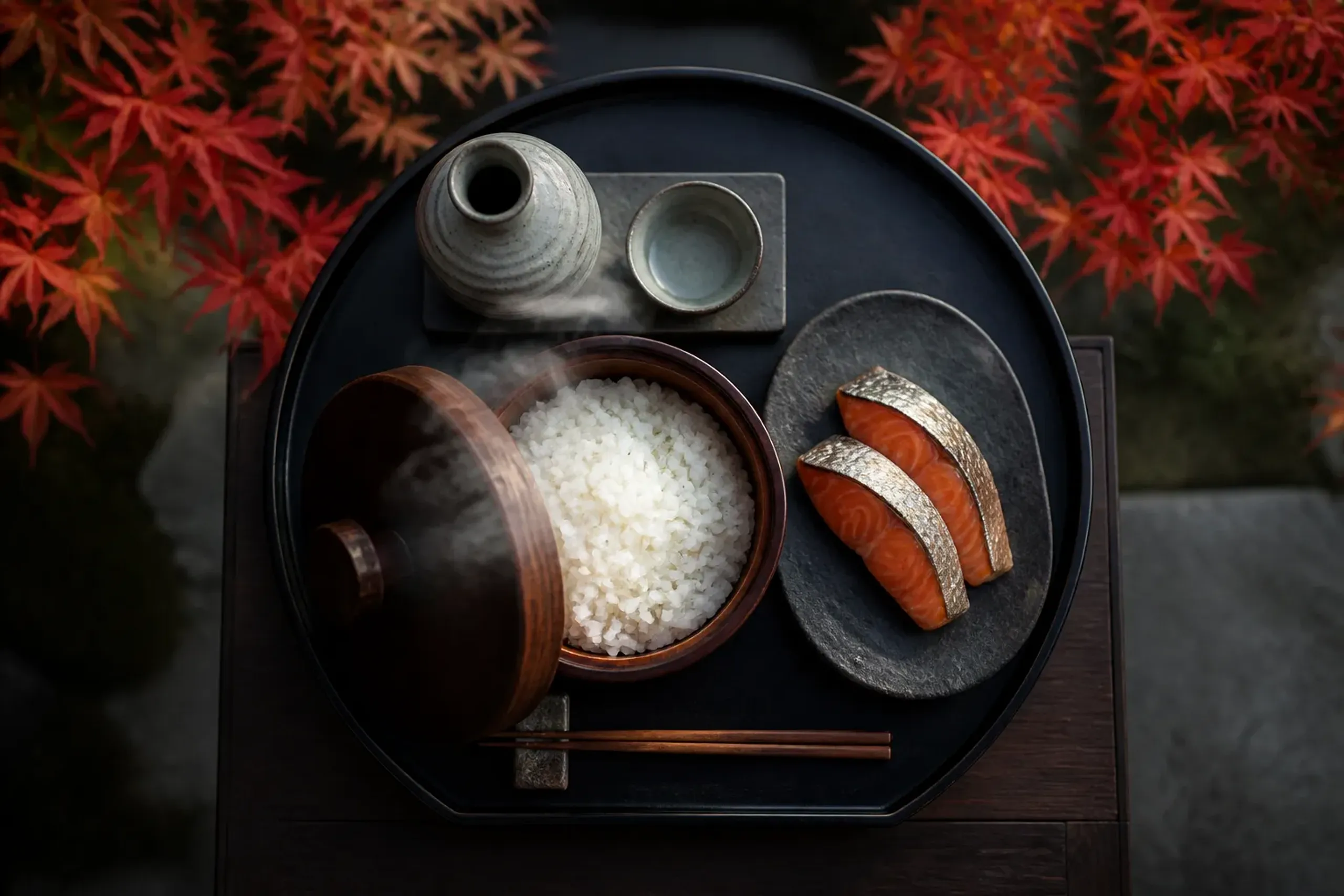 A curated Niigata autumn meal of salmon, new-season rice, and local sake