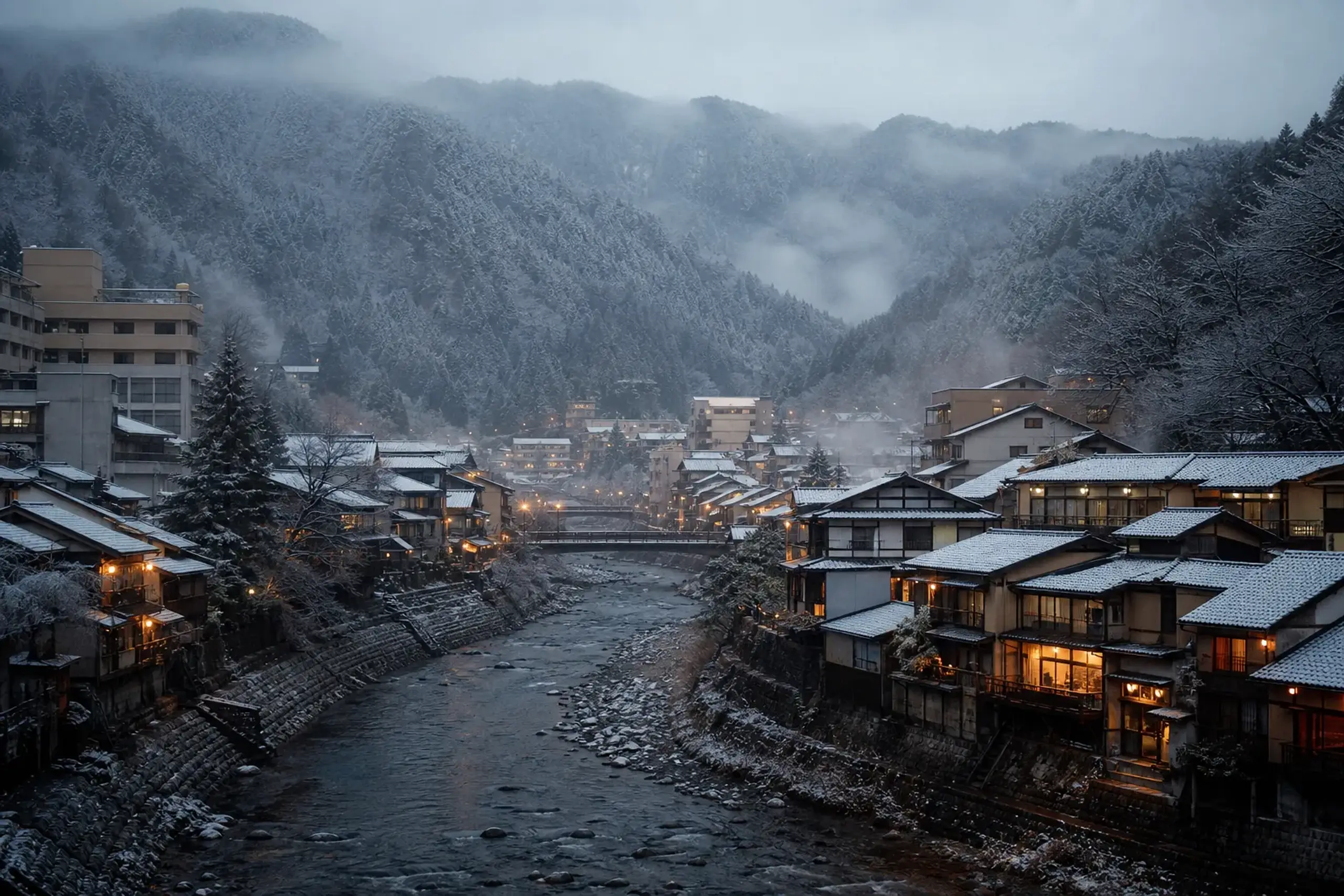 The town itself is compact. Ryokan and restaurants cluster a