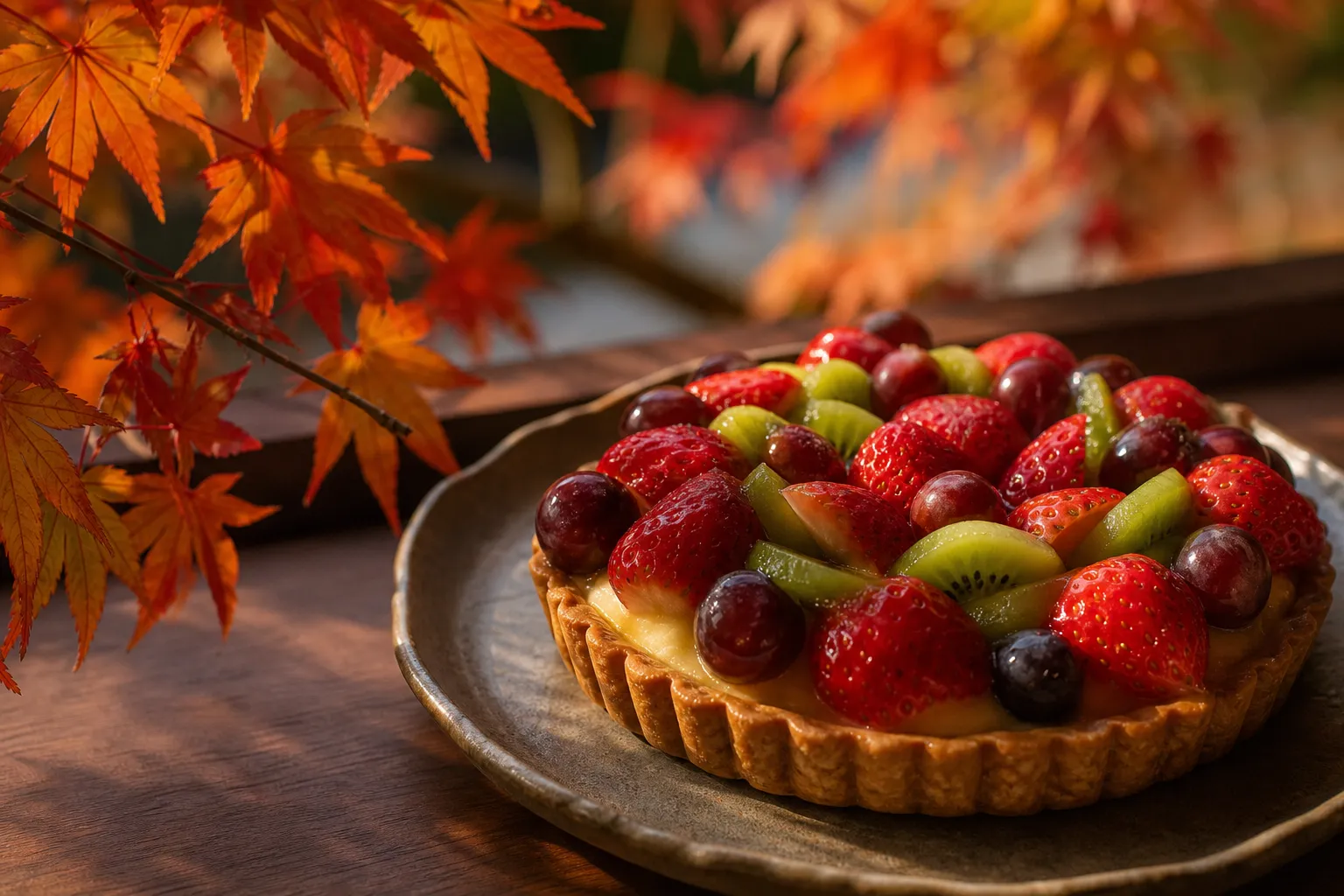 Whole seasonal fruit tart with strawberries and grapes from Qu'il Fait Bon Ginza