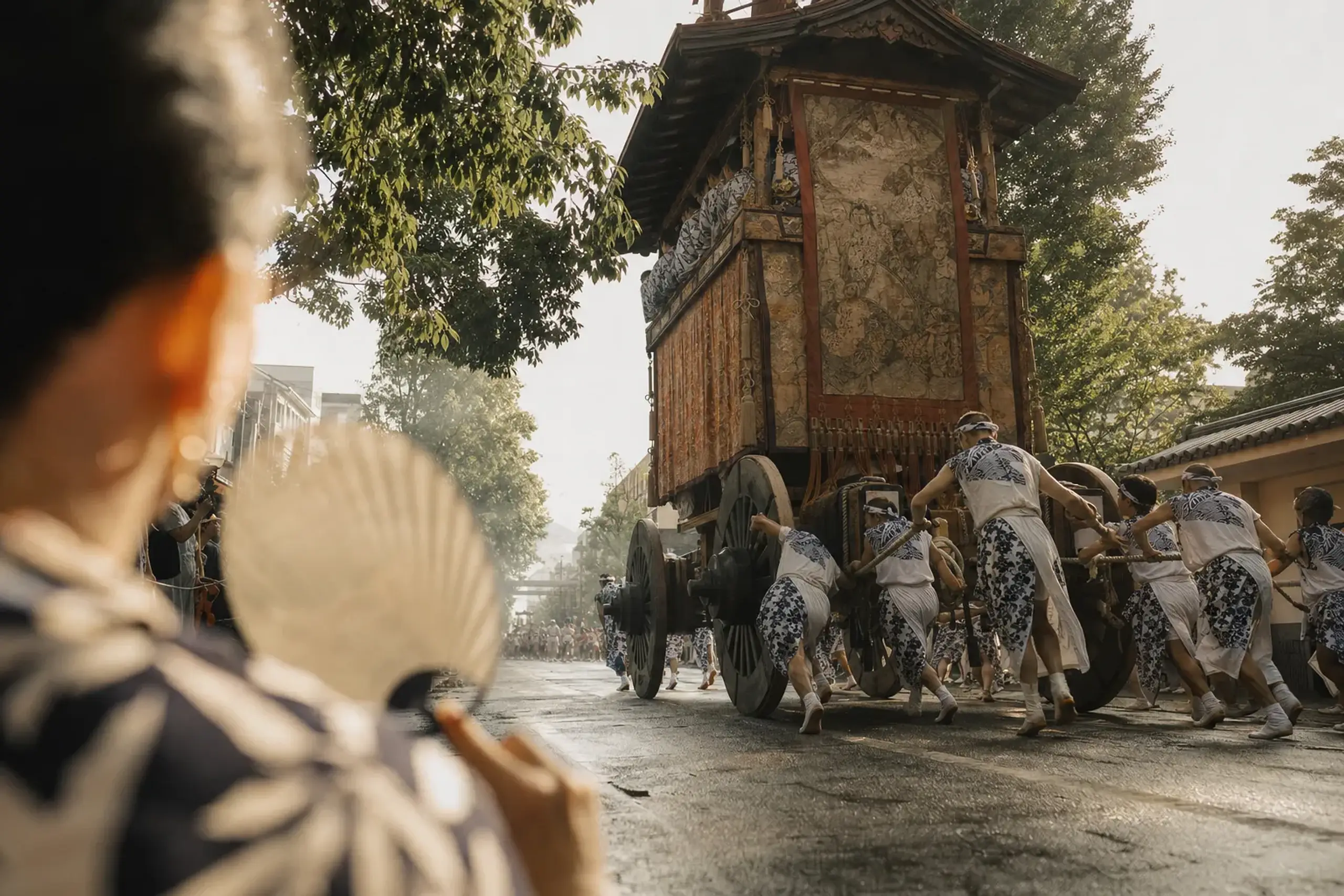 July in Kyoto is hot and humid. The processions run