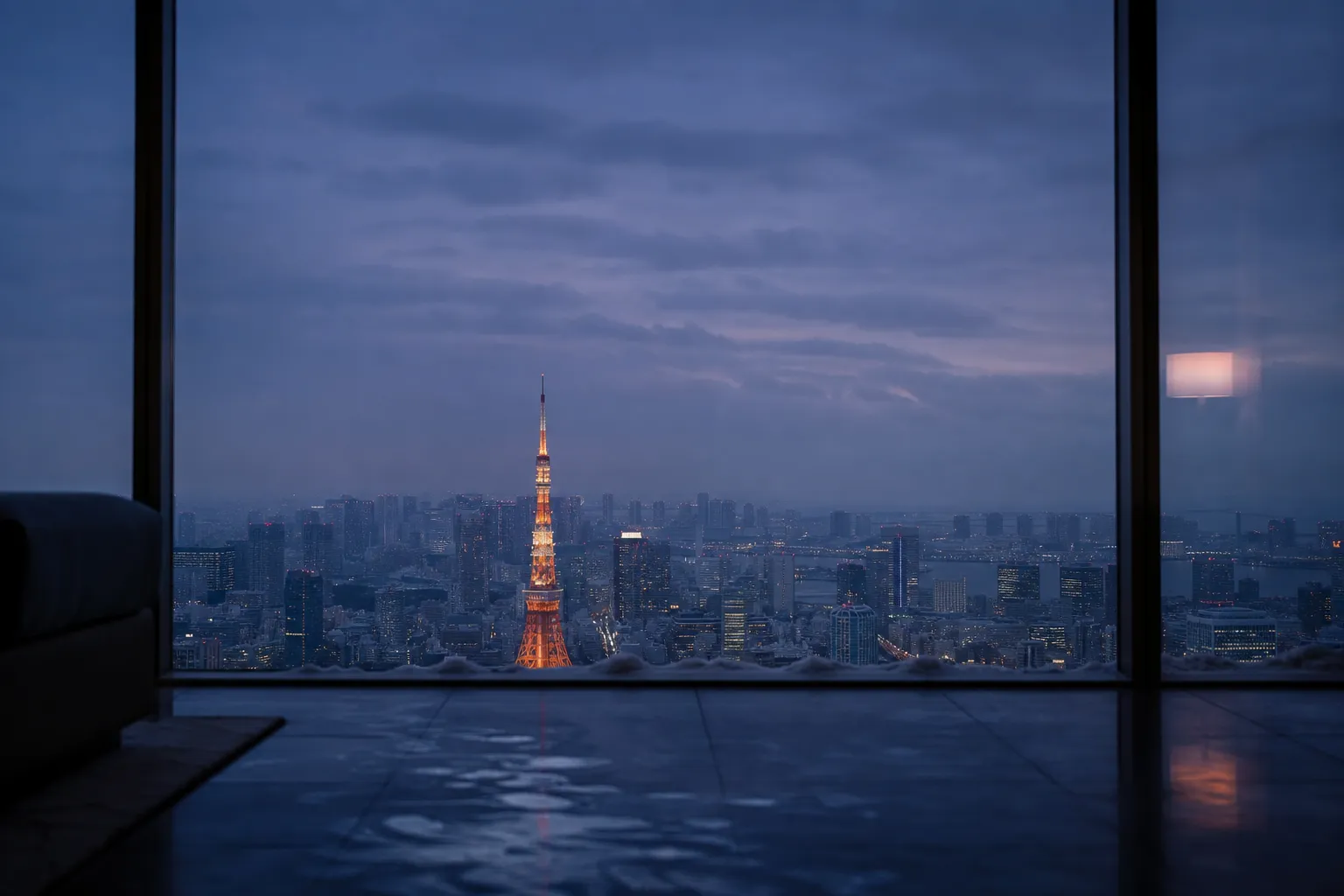 View of Tokyo Tower and city skyline from Roppongi Hills near Grand Hyatt Tokyo.