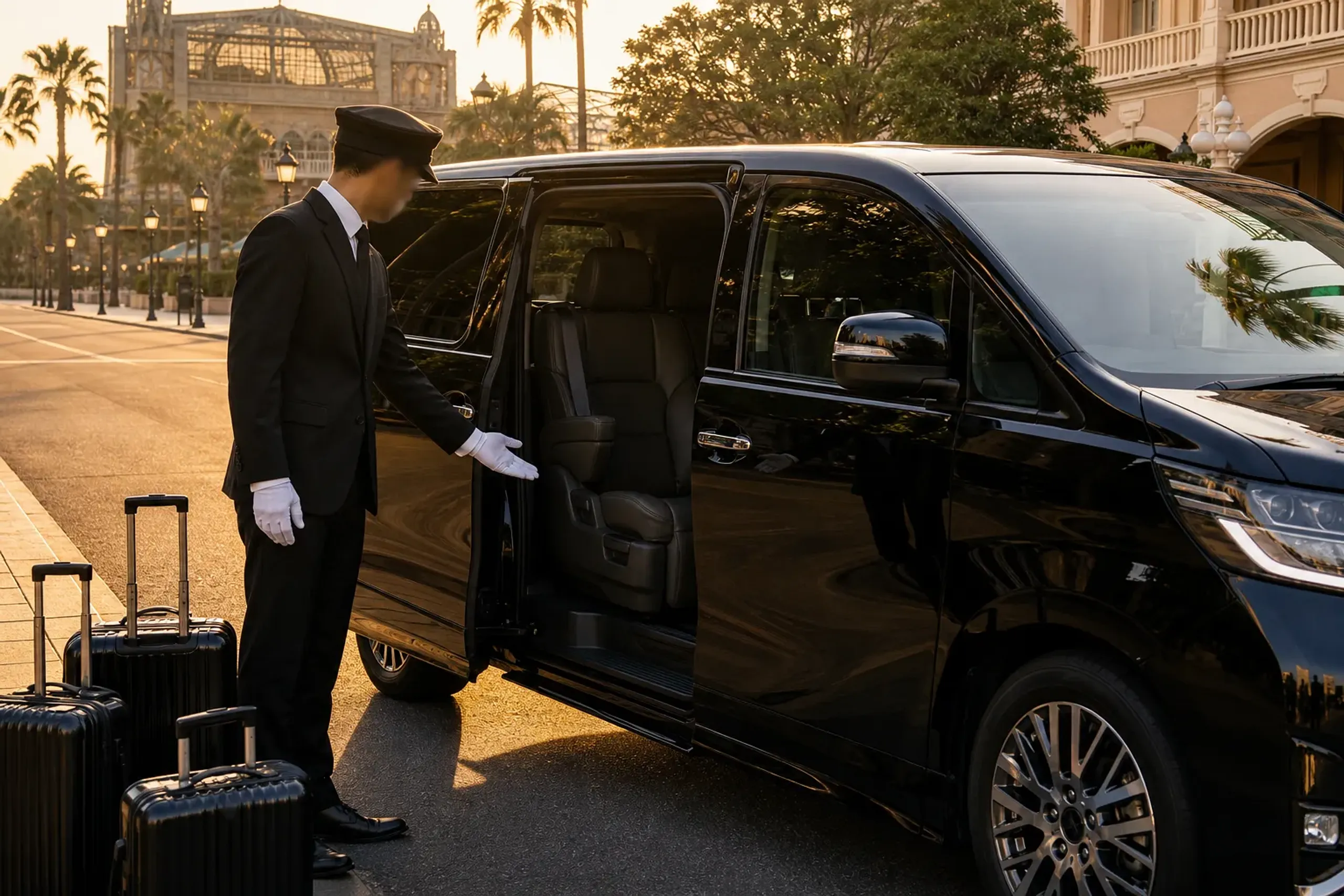 Chauffeured luxury van in Tokyo for a comfortable transfer before a theme park day