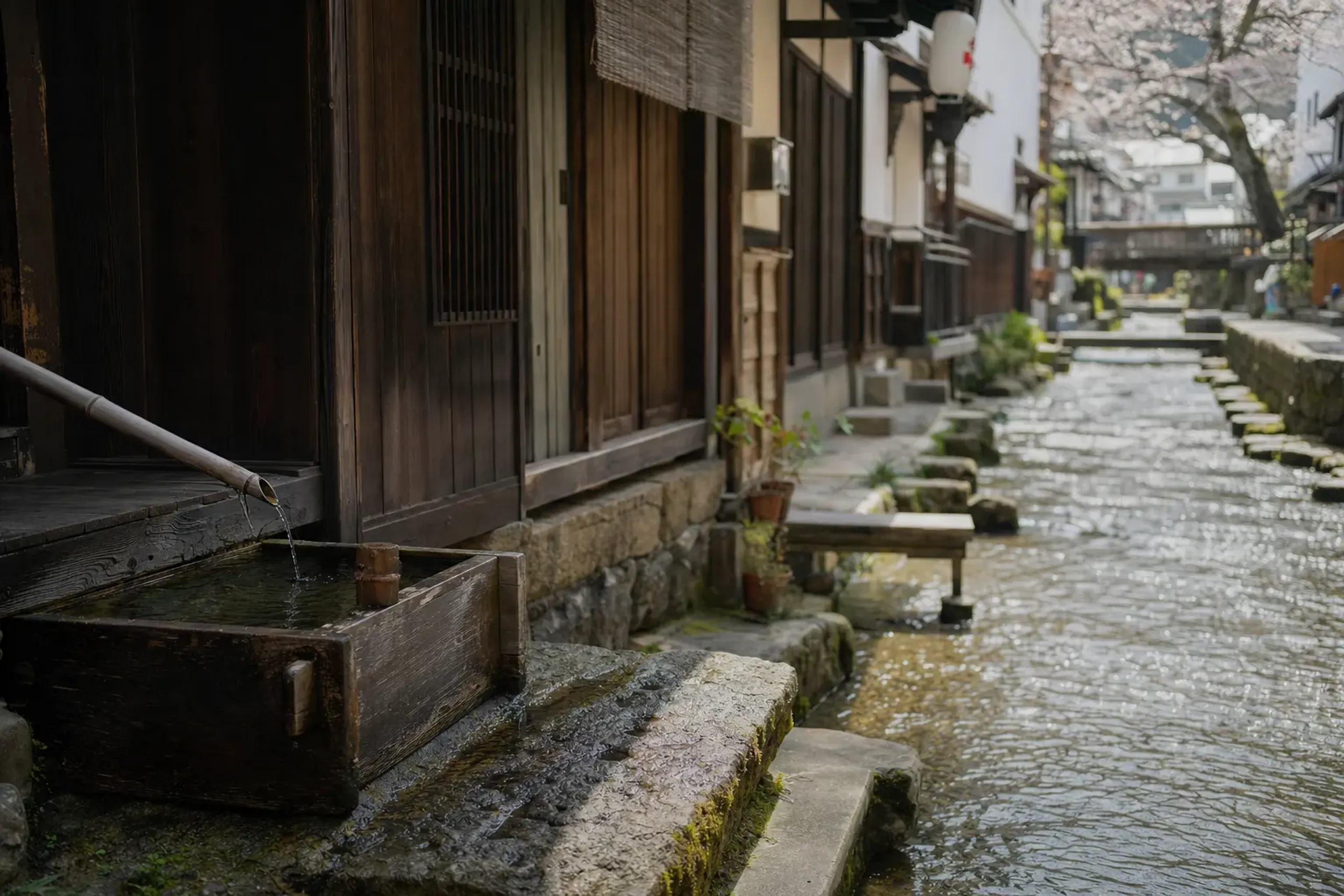 Gujo Hachiman’s old streets are shaped by clear water: canal