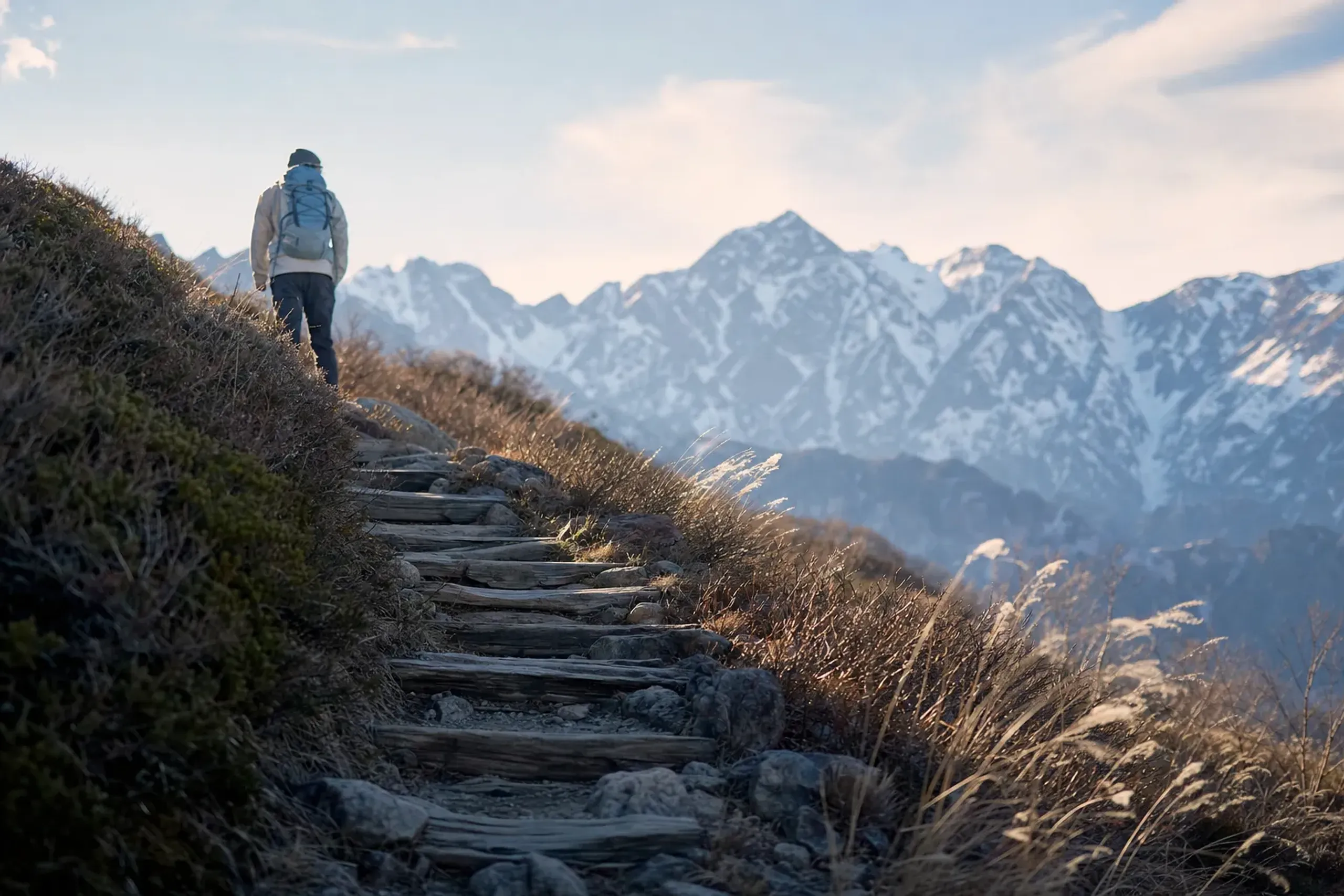 The maintained walking route from the top station climbs for