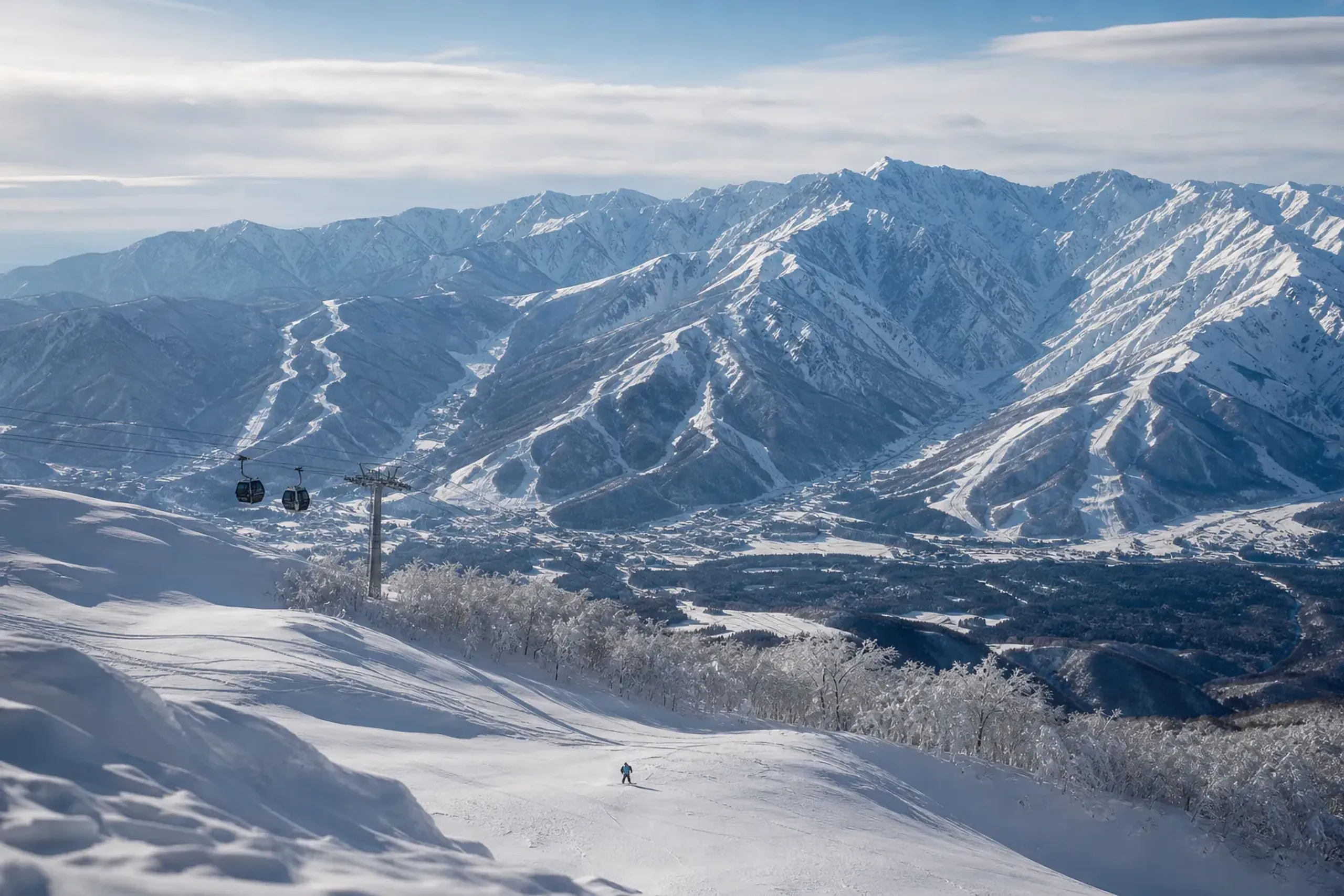 View across several ski areas in Hakuba Valley showing the scale of the surrounding mountains