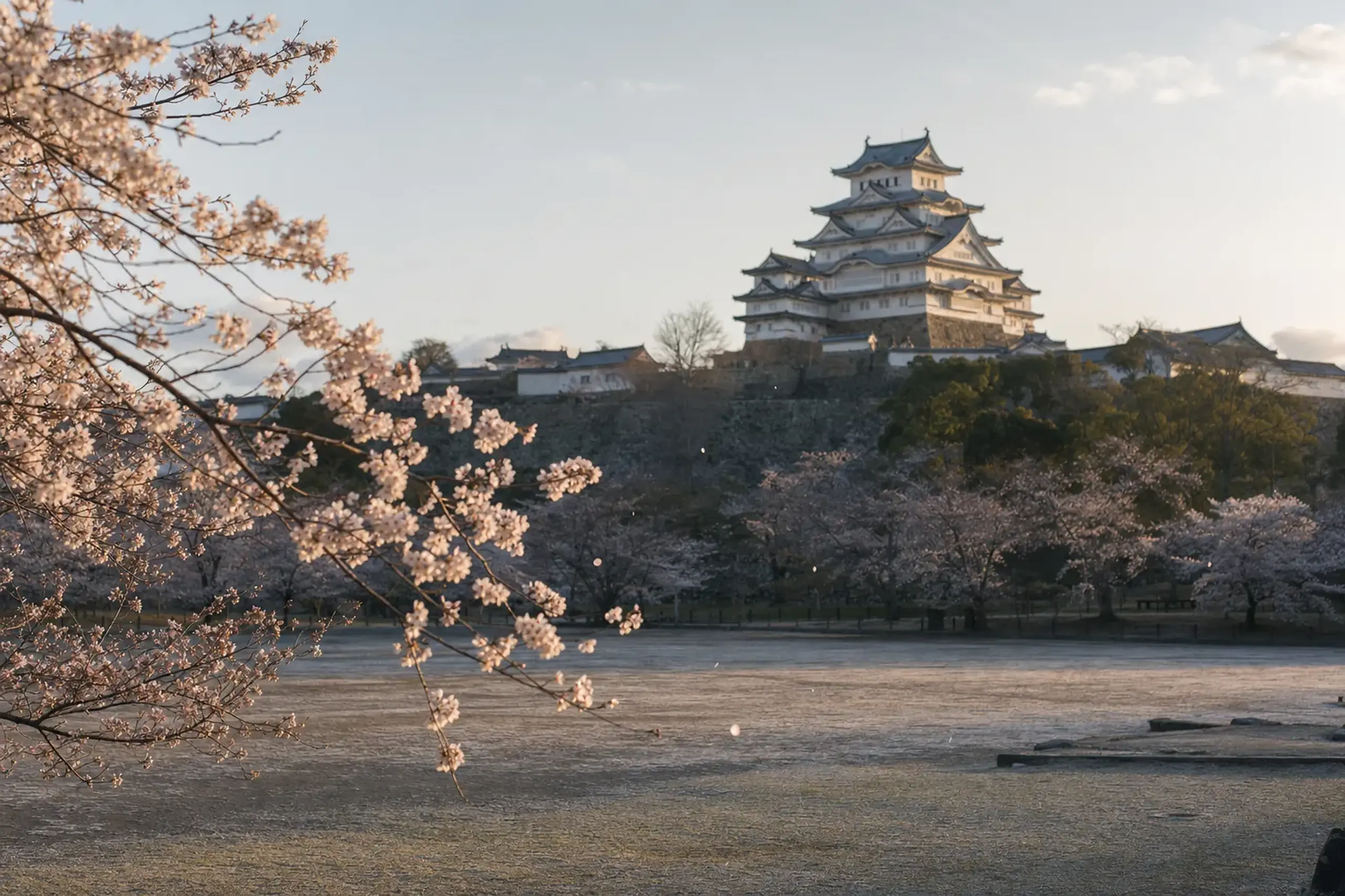 Himeji Castle’s cherry blossoms typically peak from late Mar
