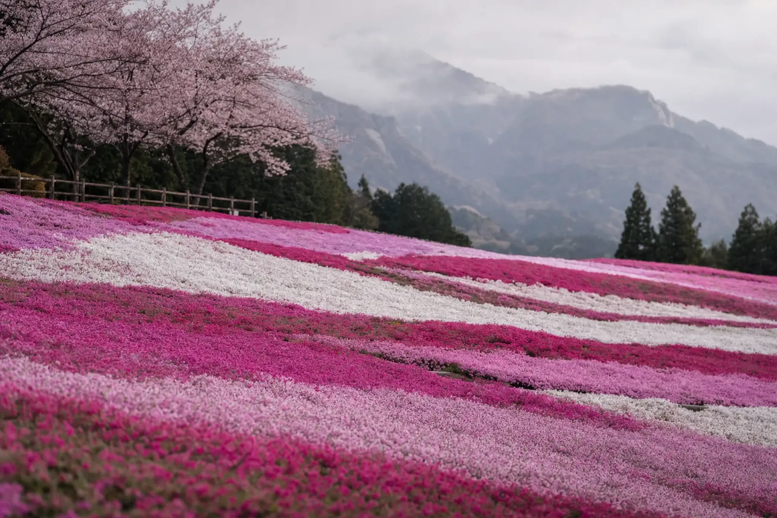 You will see bands and islands of pink, white, and