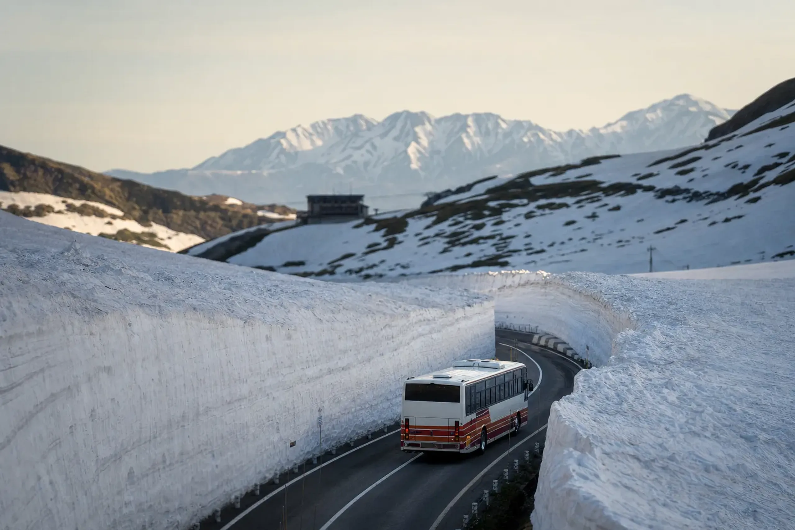 the chain of connecting buses and cable cars traversing the Tateyama Kurobe Alpine Route through the high mountains