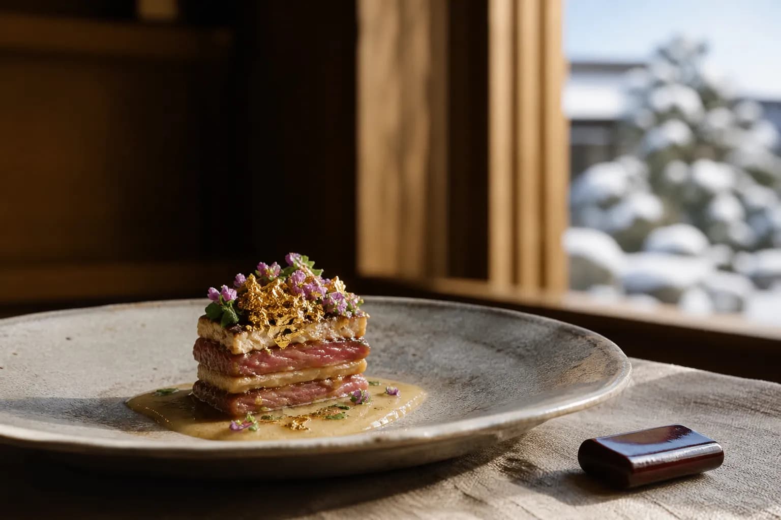 A beautifully plated gourmet dish served at Toki restaurant, highlighting French-Japanese fusion cuisine.