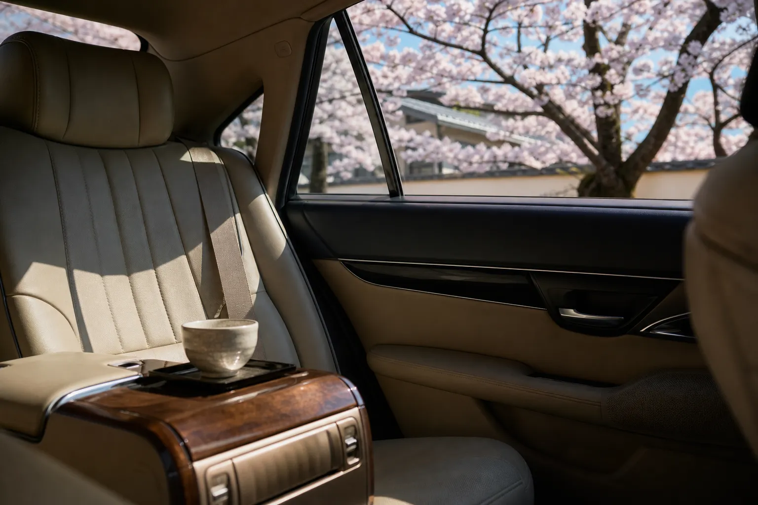 Luxury chauffeured vehicle interior used for private timing-sensitive transfers in Kyoto
