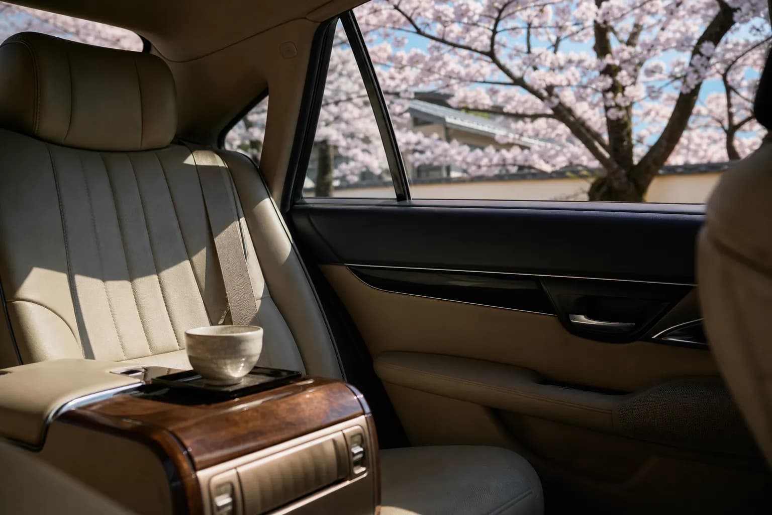 Luxury chauffeured vehicle interior used for private timing-sensitive transfers in Kyoto