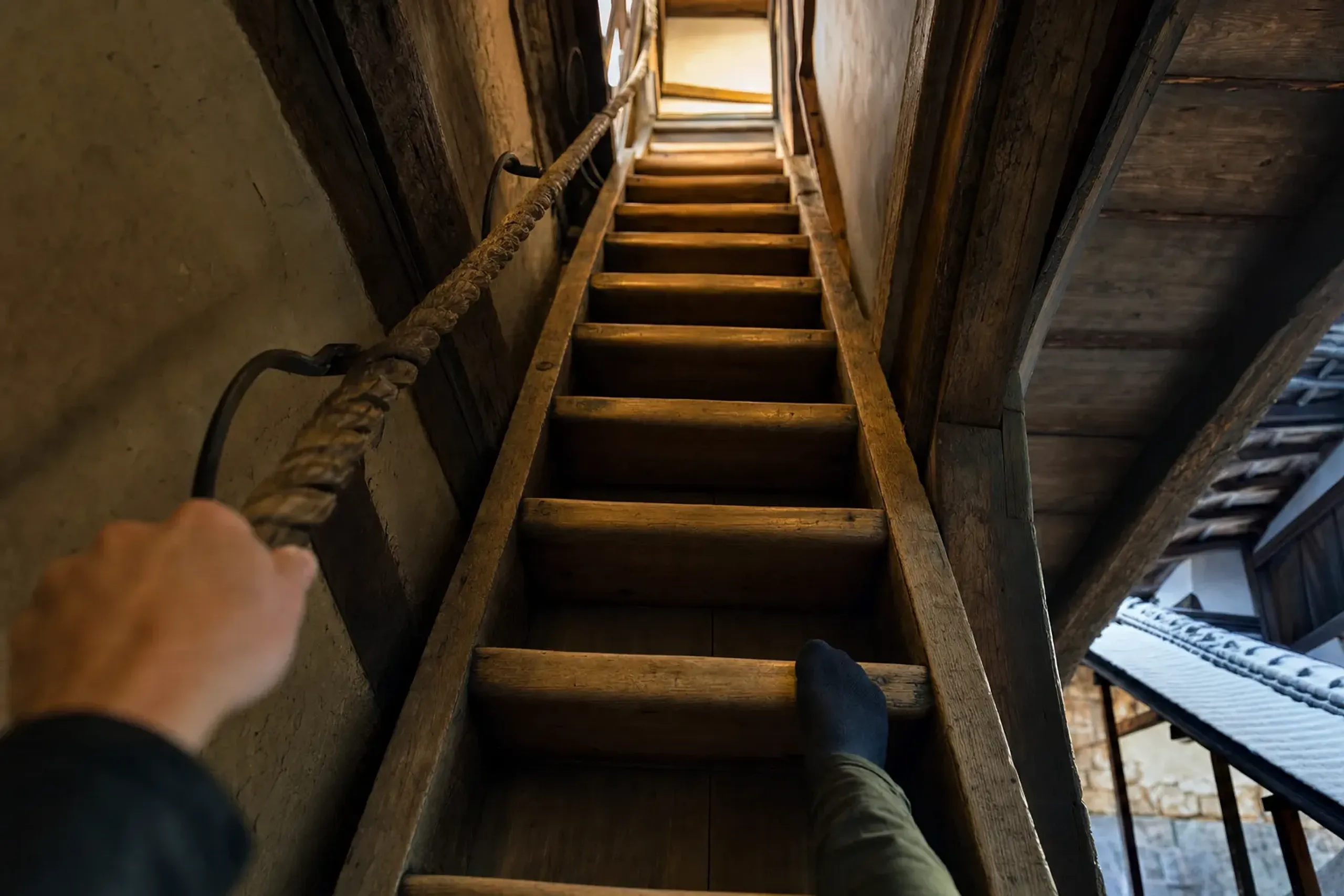 Expect very steep interior stairs (around a 60-degree angle)