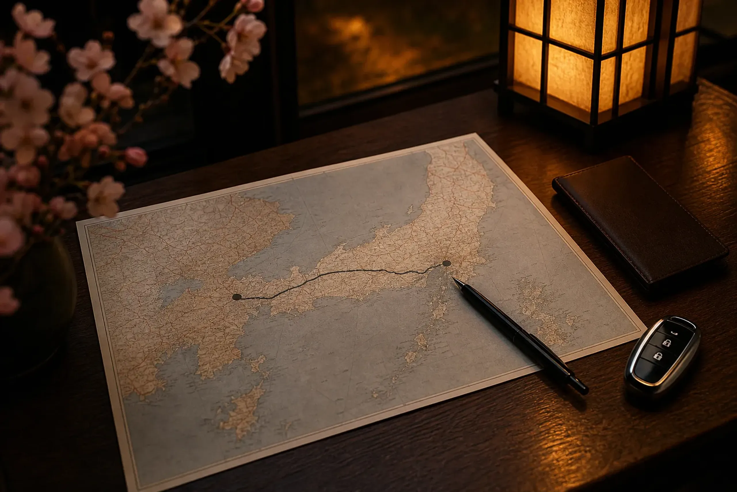 Map-based route planning for Tokyo and Kyoto combining rail and private car for low-exposure travel
