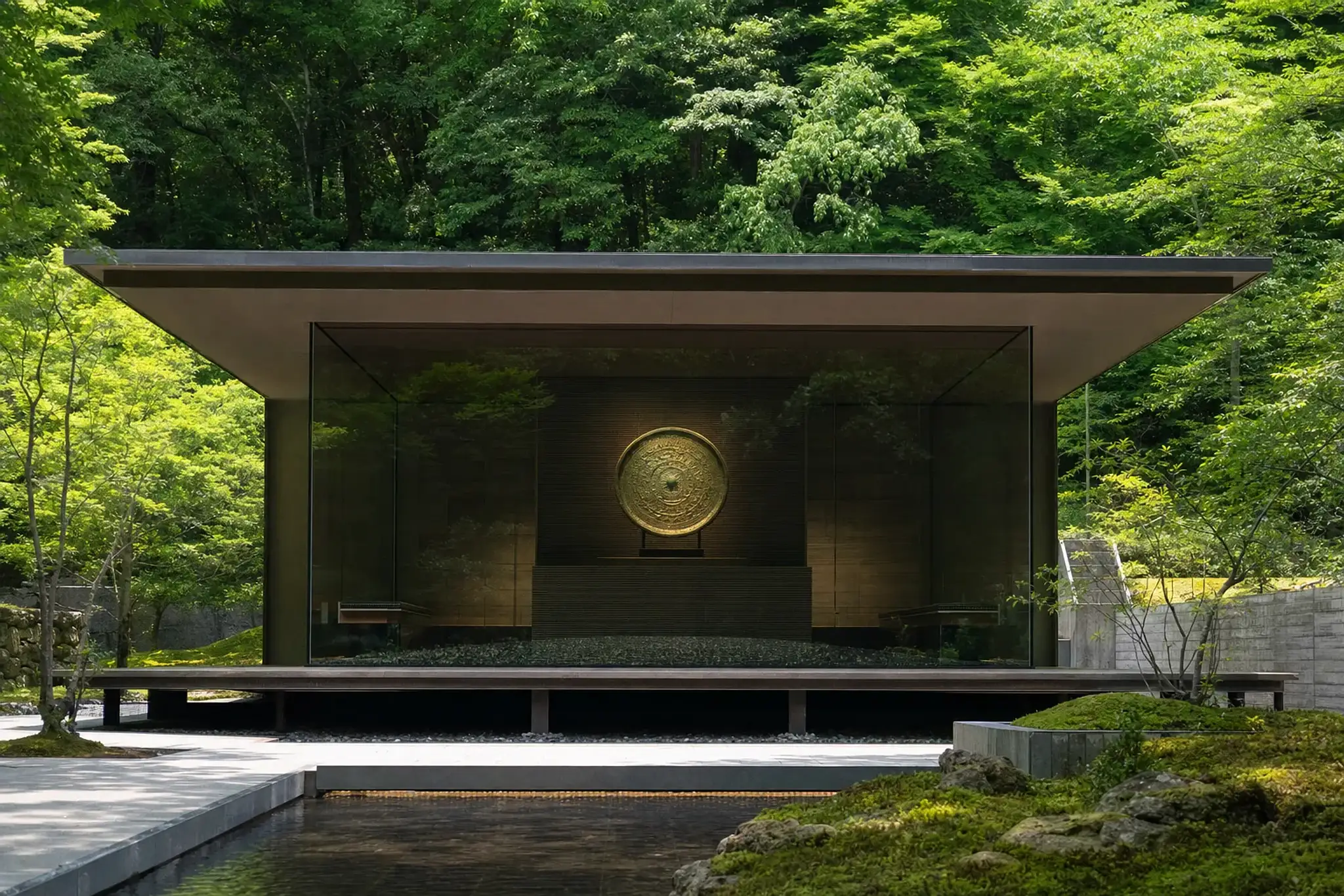 The 46.5 cm bronze mirror from the Hirabaru tomb, Japan's largest bronze mirror, displayed in a glass case at the Itokoku History Museum in Itoshima