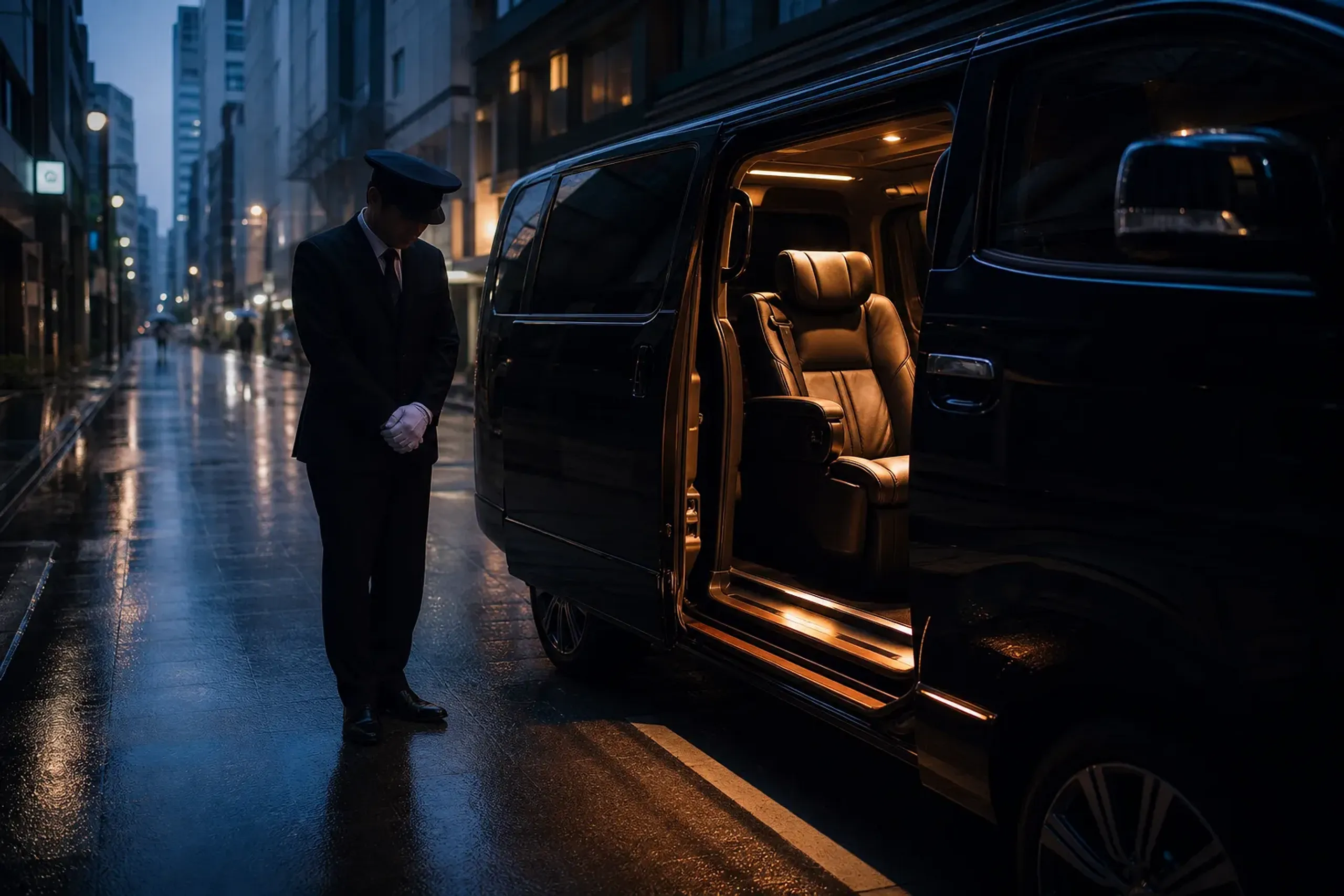 Chauffeured private van pickup in Tokyo for a calm transfer during summer