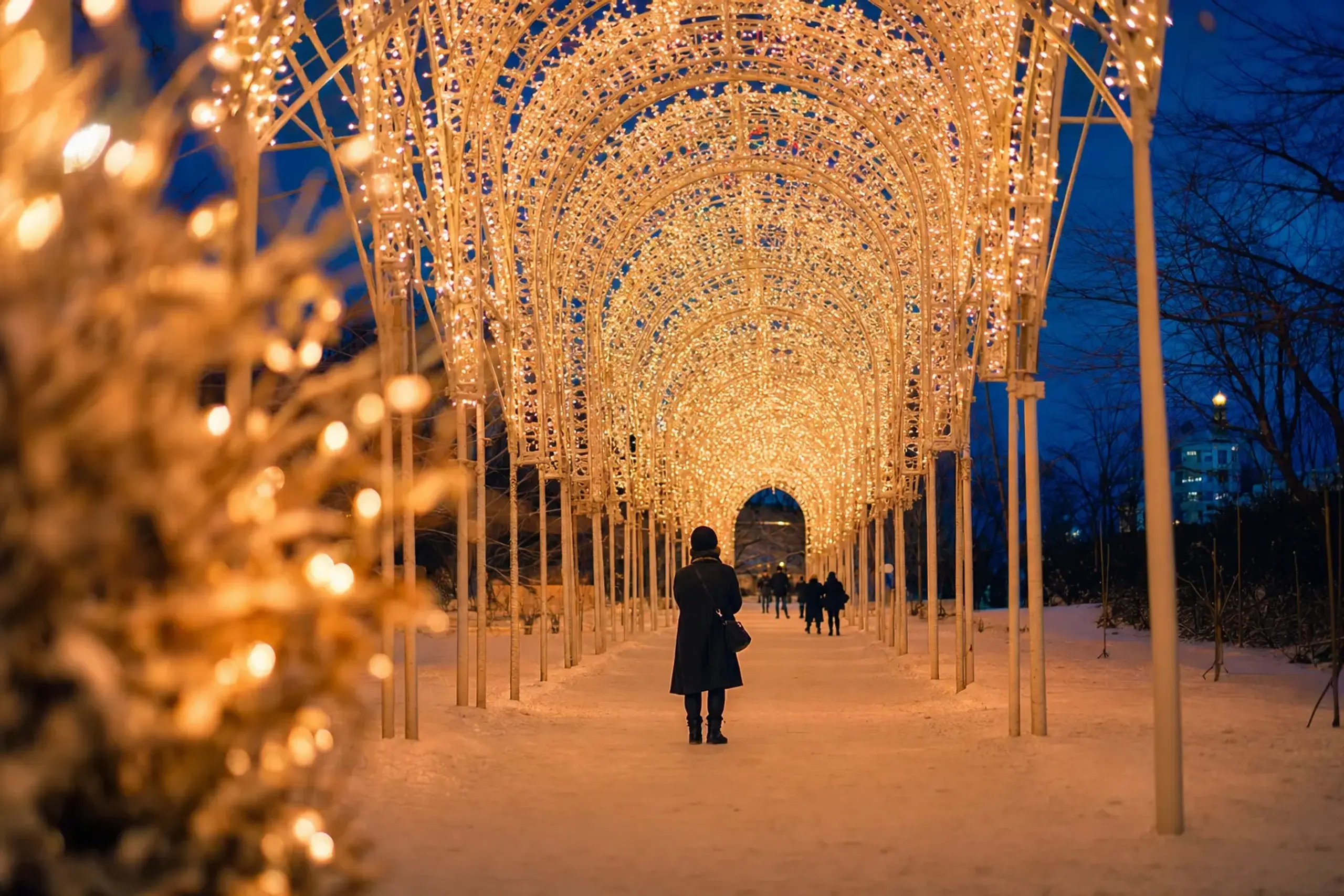 A memorial corridor of Italian-style light arches at Kobe Luminarie built to honor the victims of the Great Hanshin earthquake