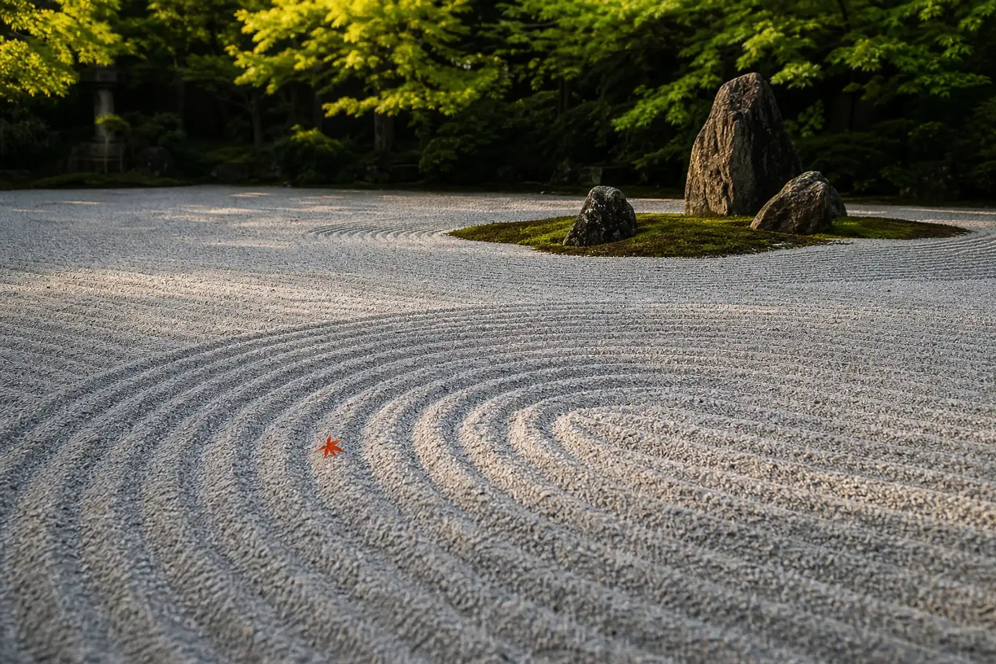 Zen garden stones and raked gravel in Kyoto