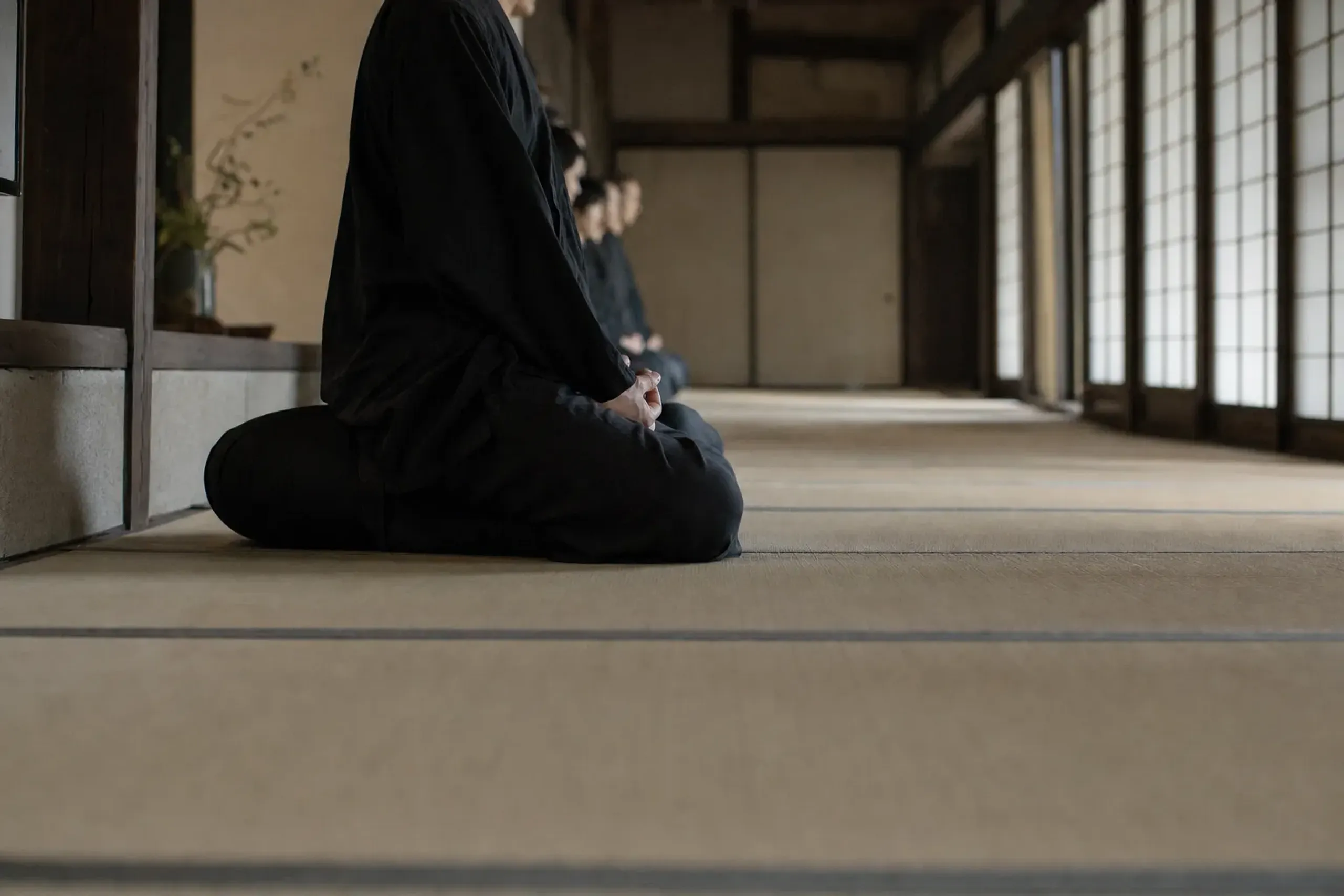 The Koji-rin hall of Engaku-ji in daylight during the weekend afternoon zazen session, with light filtering through paper screens