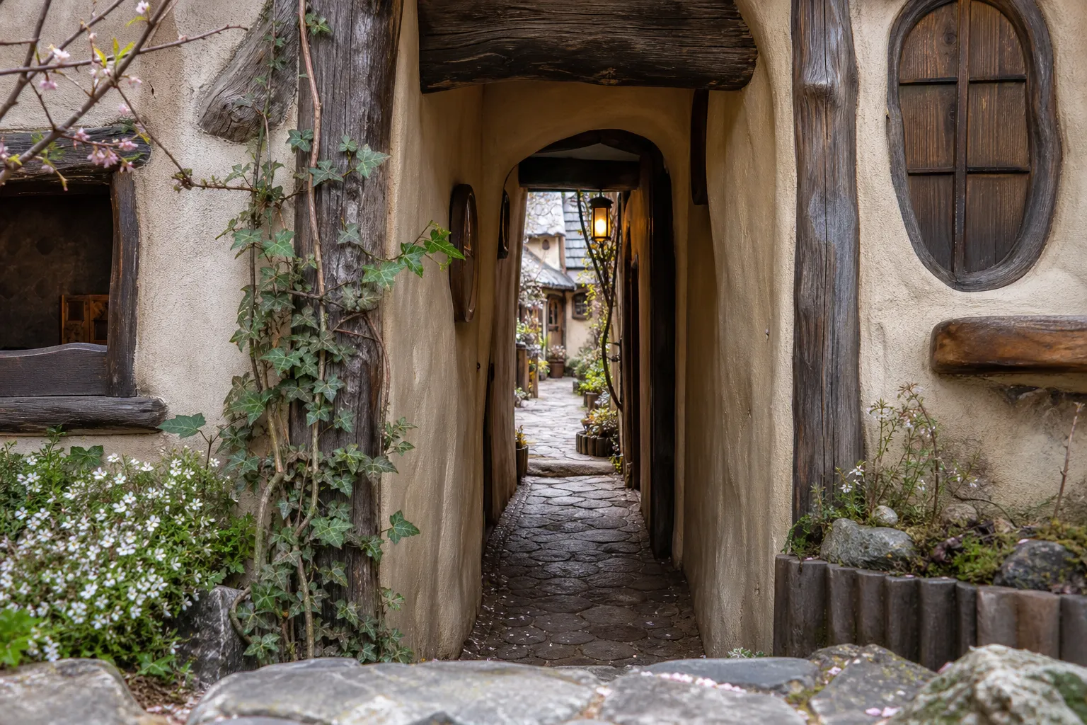 Entrance passage and whimsical facade at Kichijoji Petit Mura in Tokyo