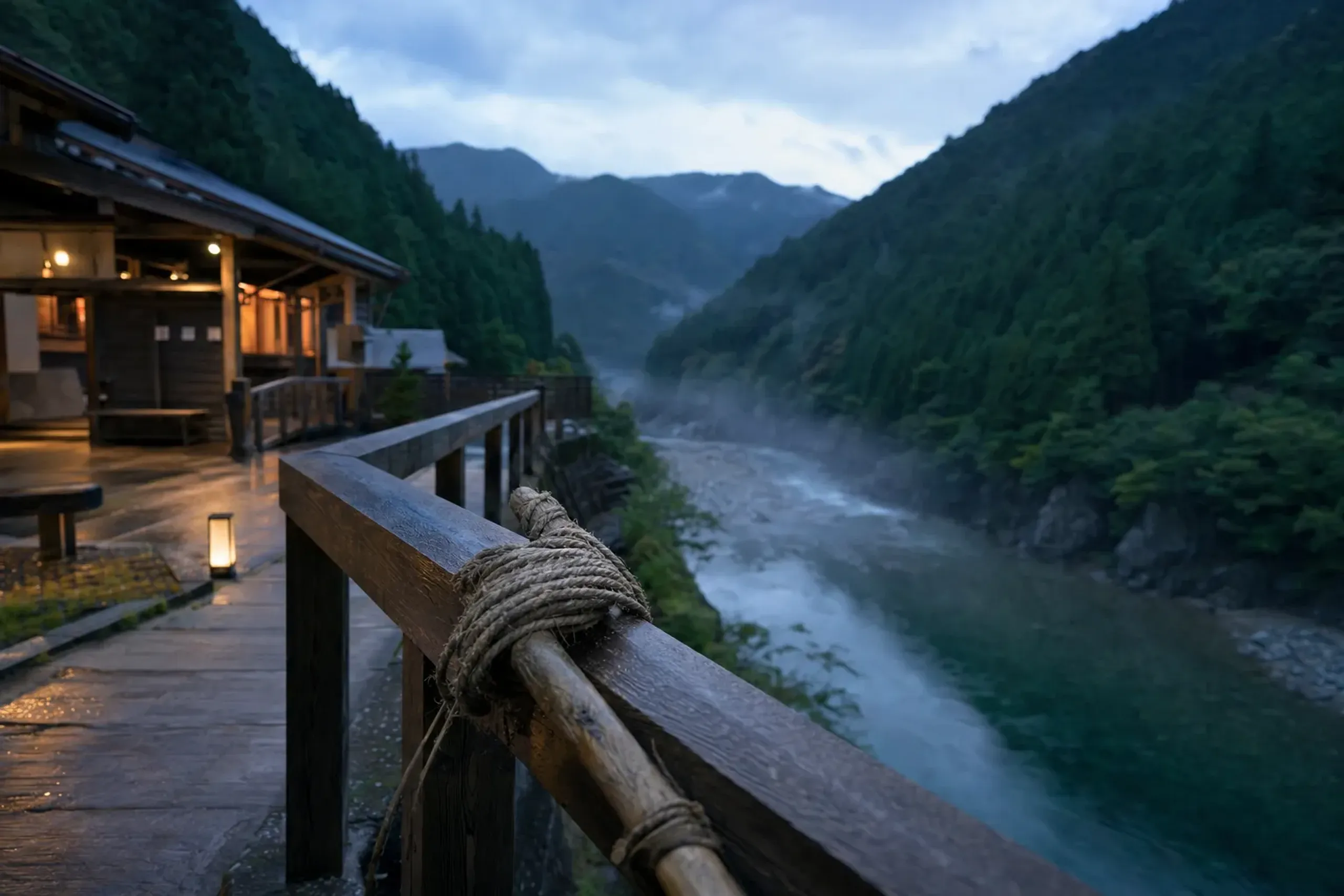 The Michi-no-Eki Okutoro Tourist Center meeting point in Kitayama Village overlooking the emerald Kitayama River