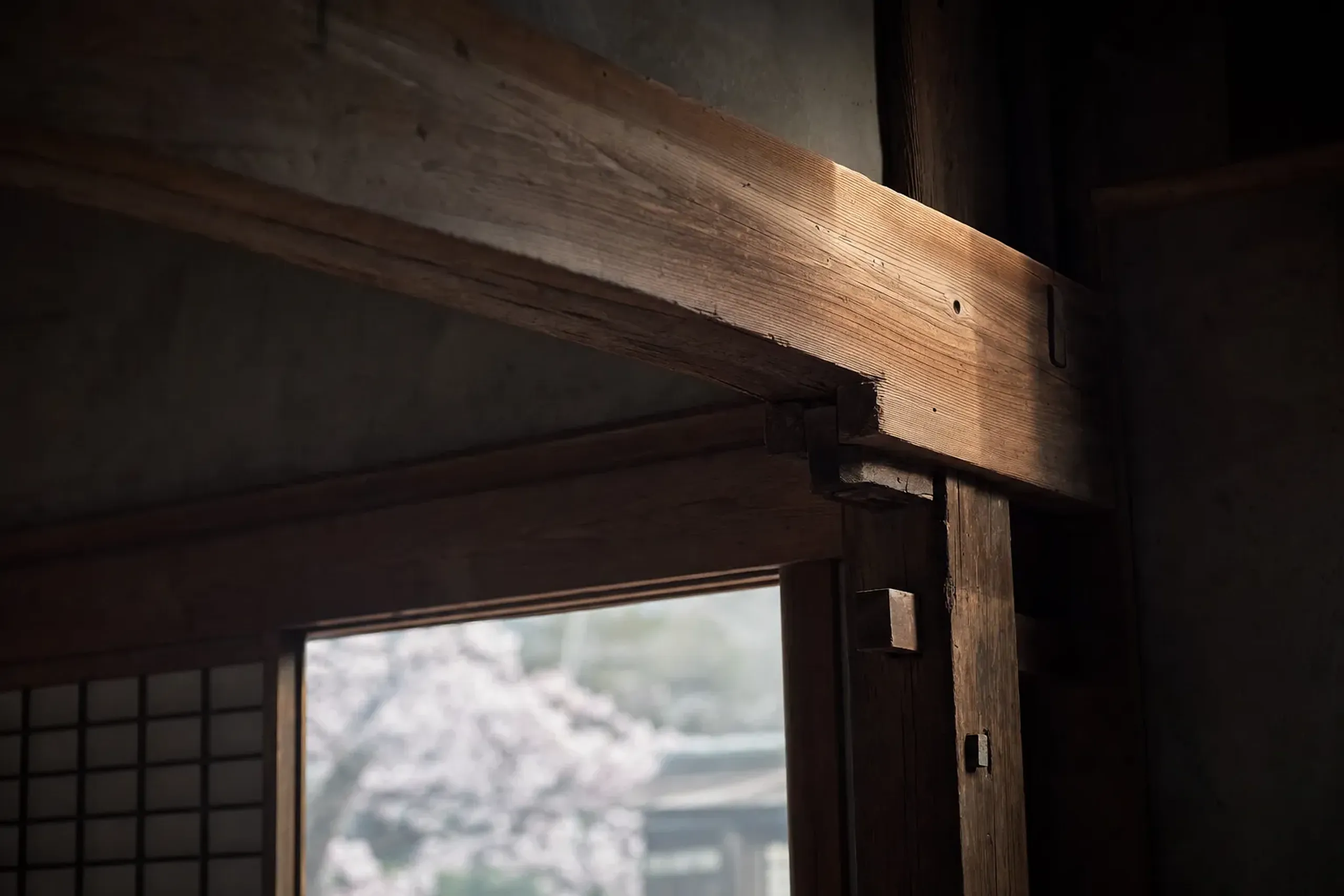 Historic hinoki and cedar timber beams of Fushimi Castle in Kyoto, sourced from the Kitayama basin forests