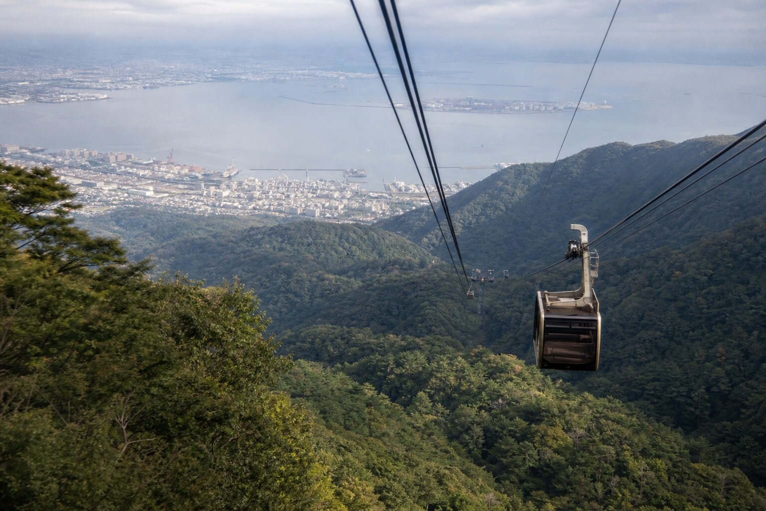 Aerial view from the Kobe Nunobiki Ropeway overlooking the harbor.