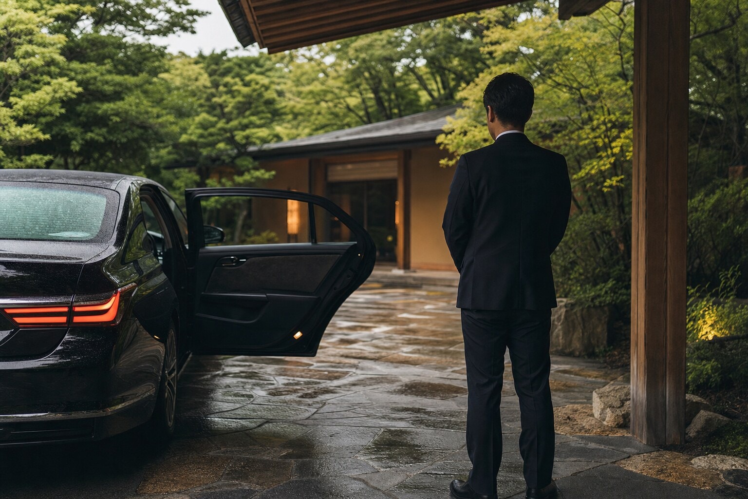 A professional chauffeur providing luxury transport service for high-net-worth clients.