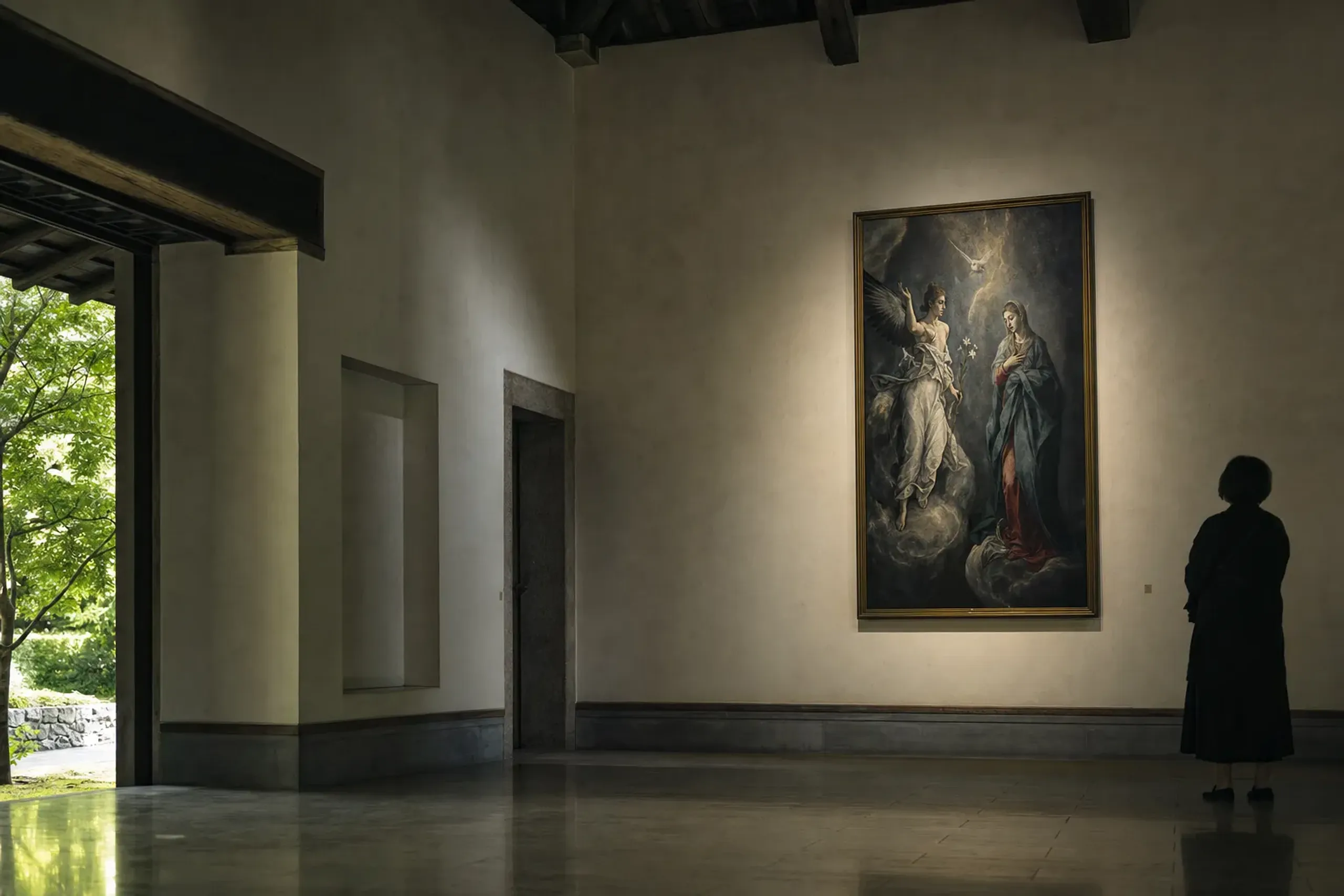 El Greco's 'Annunciation' painting displayed in a gallery of the Ōhara Museum of Art in Kurashiki