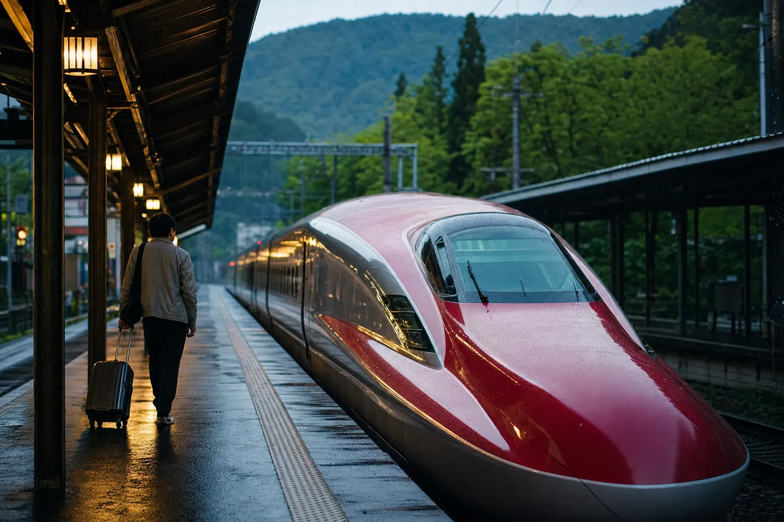 The Akita Shinkansen reaches Tazawako Station in just under
