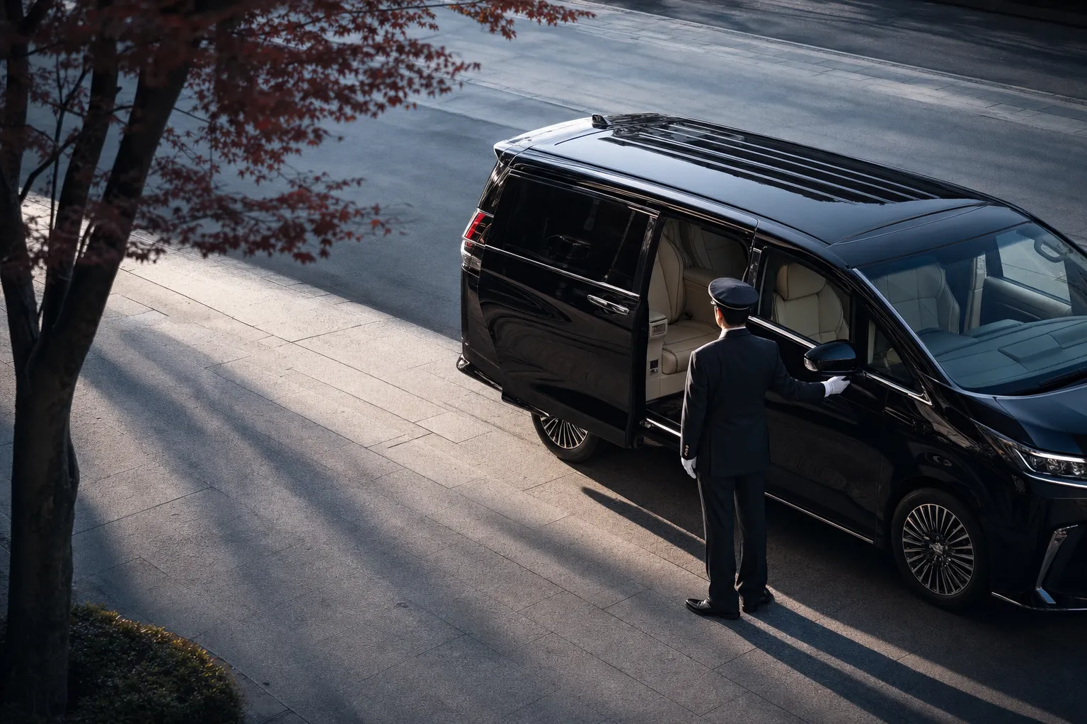 Luxury chauffeured minivan pickup in Tokyo with a professional driver