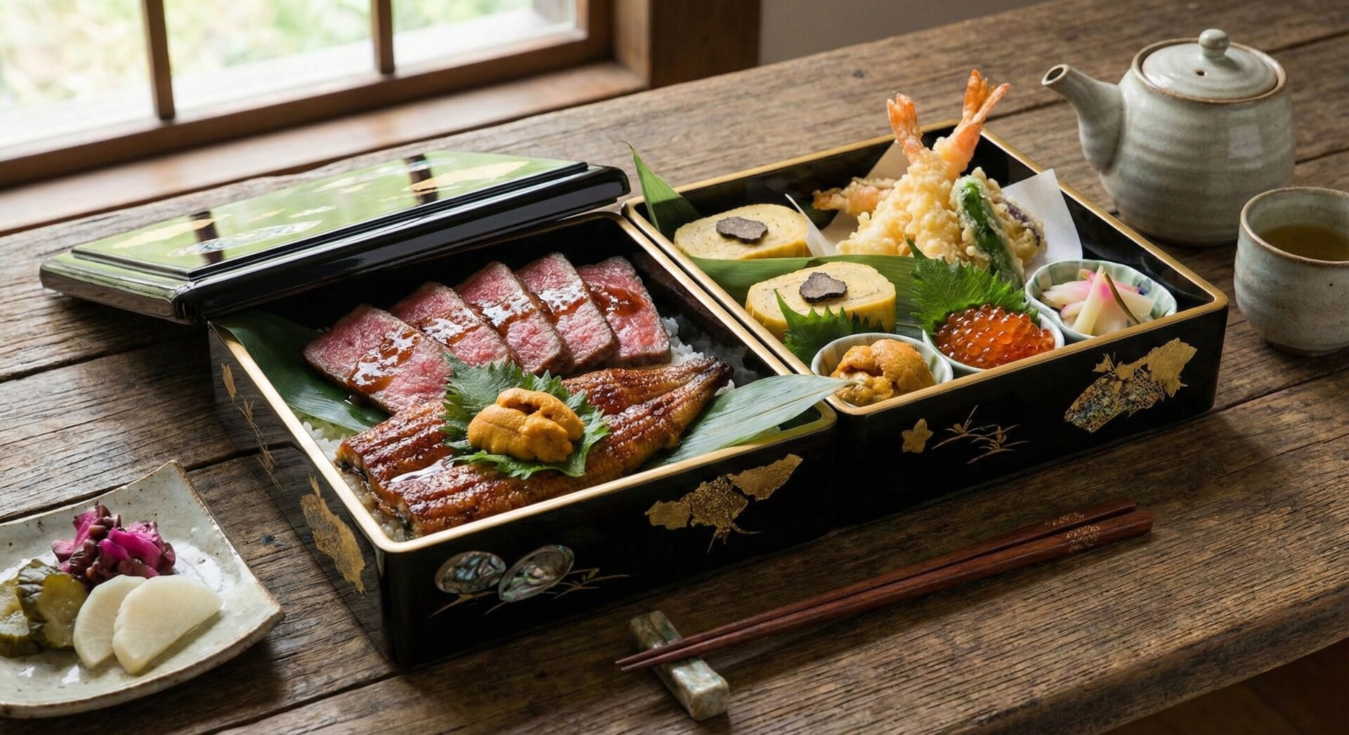 A luxury Japanese Bento box lunch for a Sumo tournament.