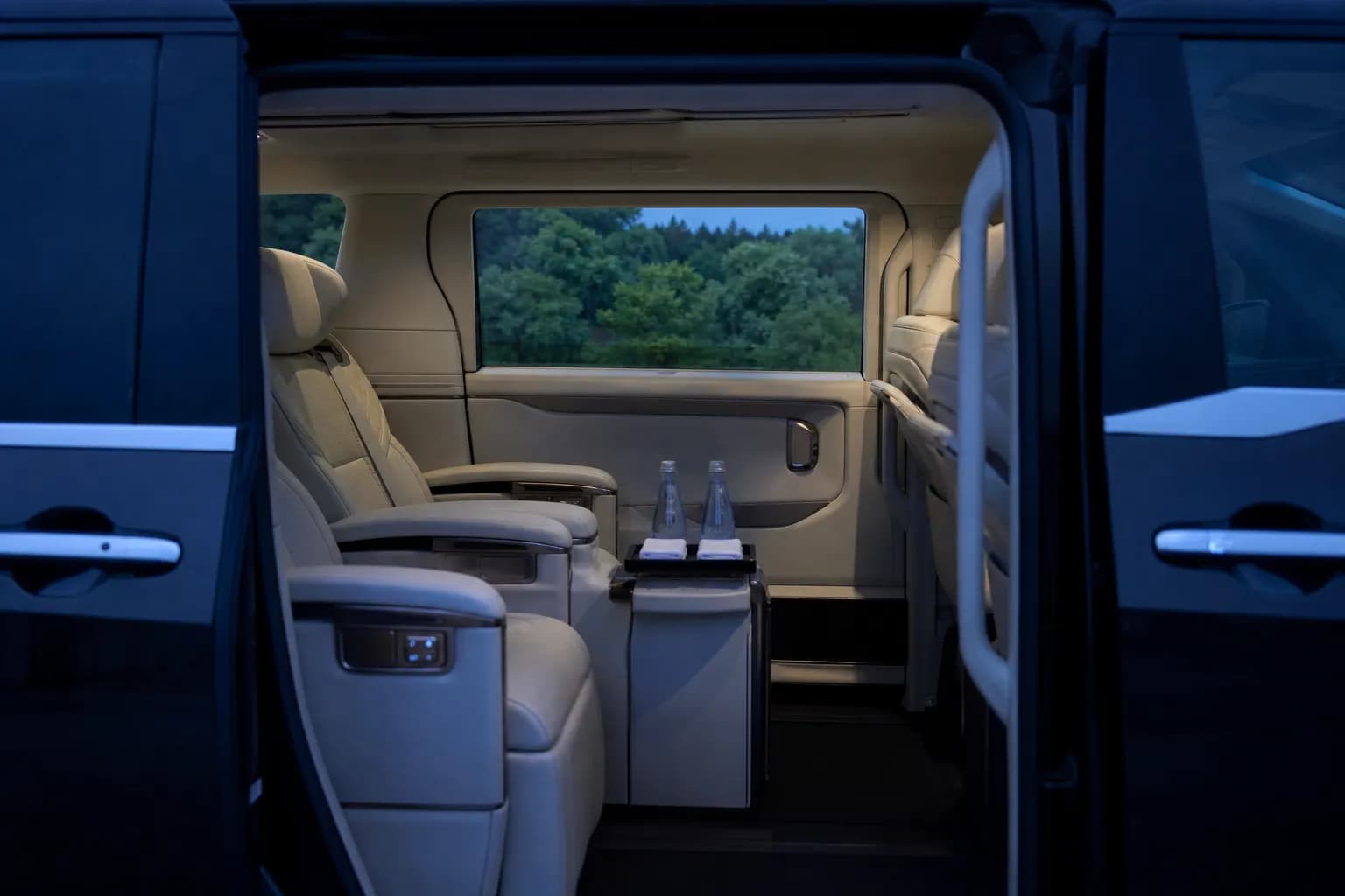 Luxury chauffeured minivan interior prepared for a private drive to the Nachisan area in Wakayama