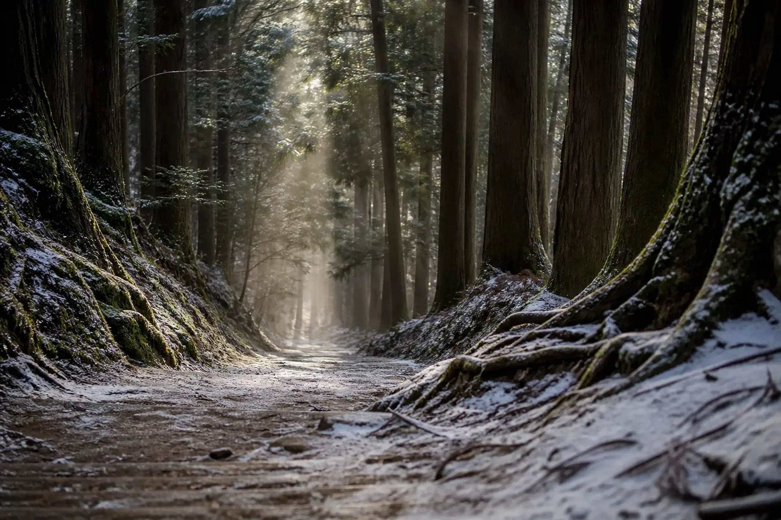 Forest path on the Nakasendo Trail between Magome and Tsumago in the Kiso Valley