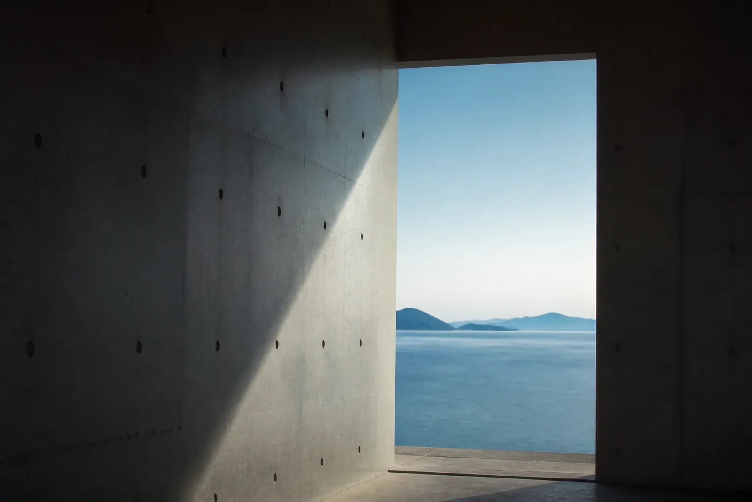 Concrete architectural framing looking out over the Seto Inland Sea